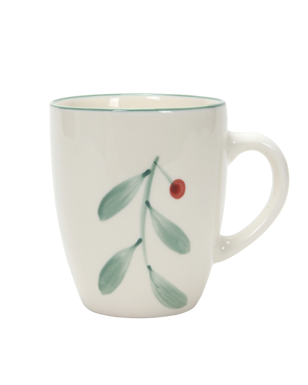 Tazza in ceramica 350 ml - Dote Piante - bianca con motivo e bordo verde