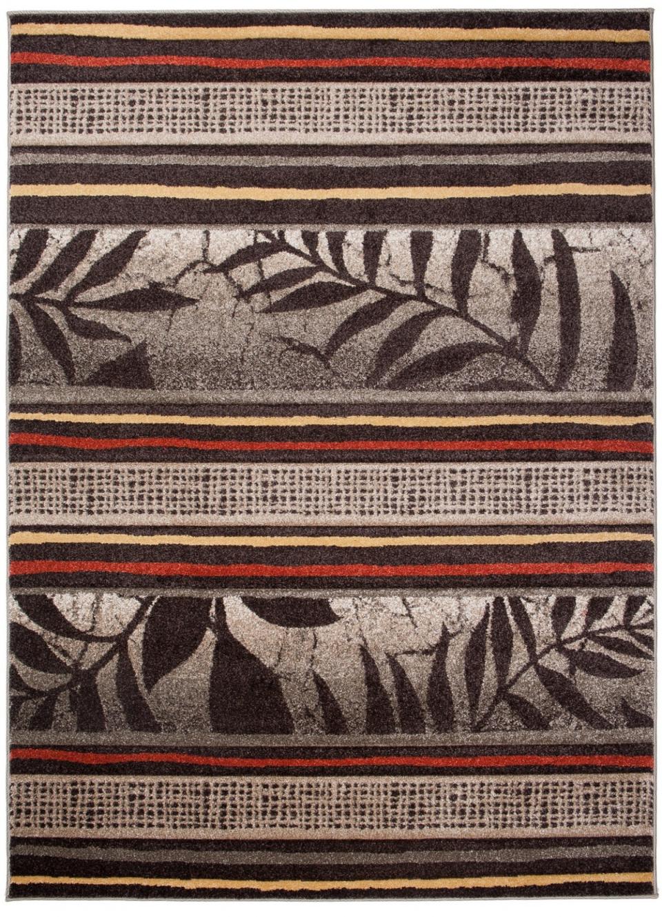 Tappeto moderno Sumatra a strisce, motivi floreali H093D marrone scuro - beige, marrone