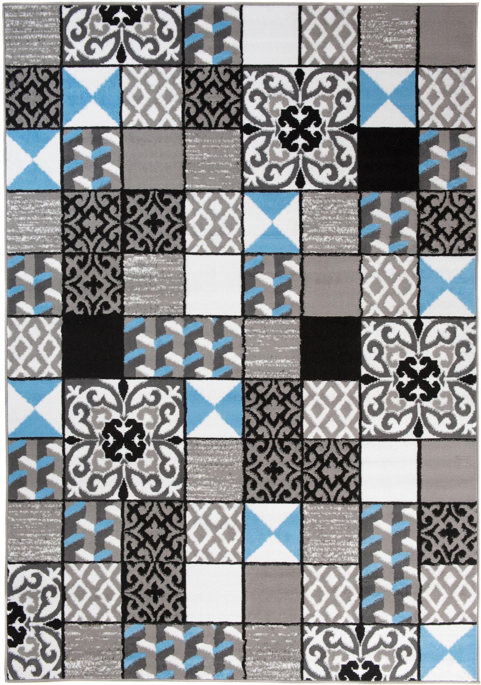 Tappeto geometrico Modern Maya, a quadri Z906B GRIGIO - grigio, blu