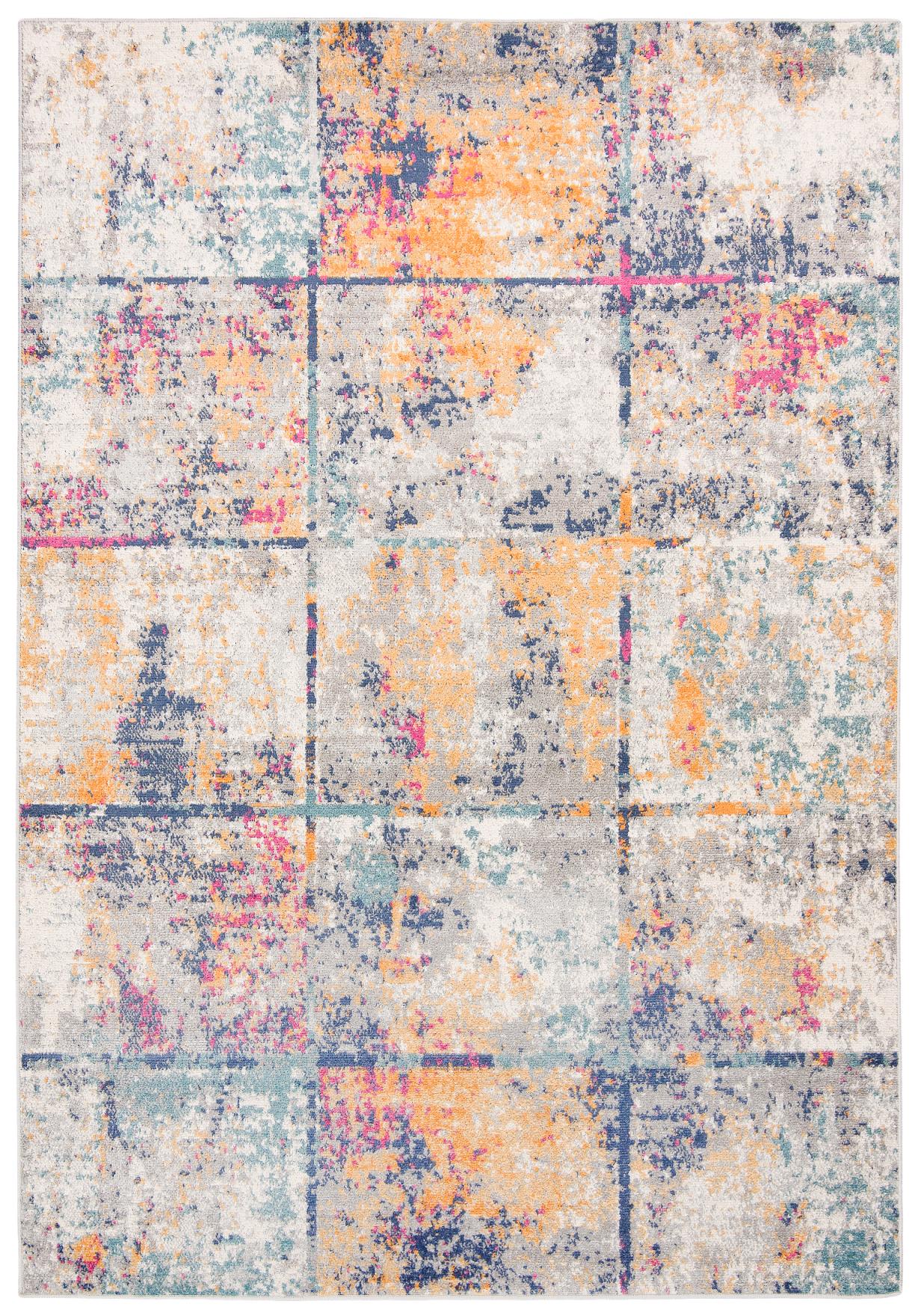Tappeto moderno astratto Denver, griglia G038A BIANCO BLU SCURO - colorato - boho, moderno, colorato