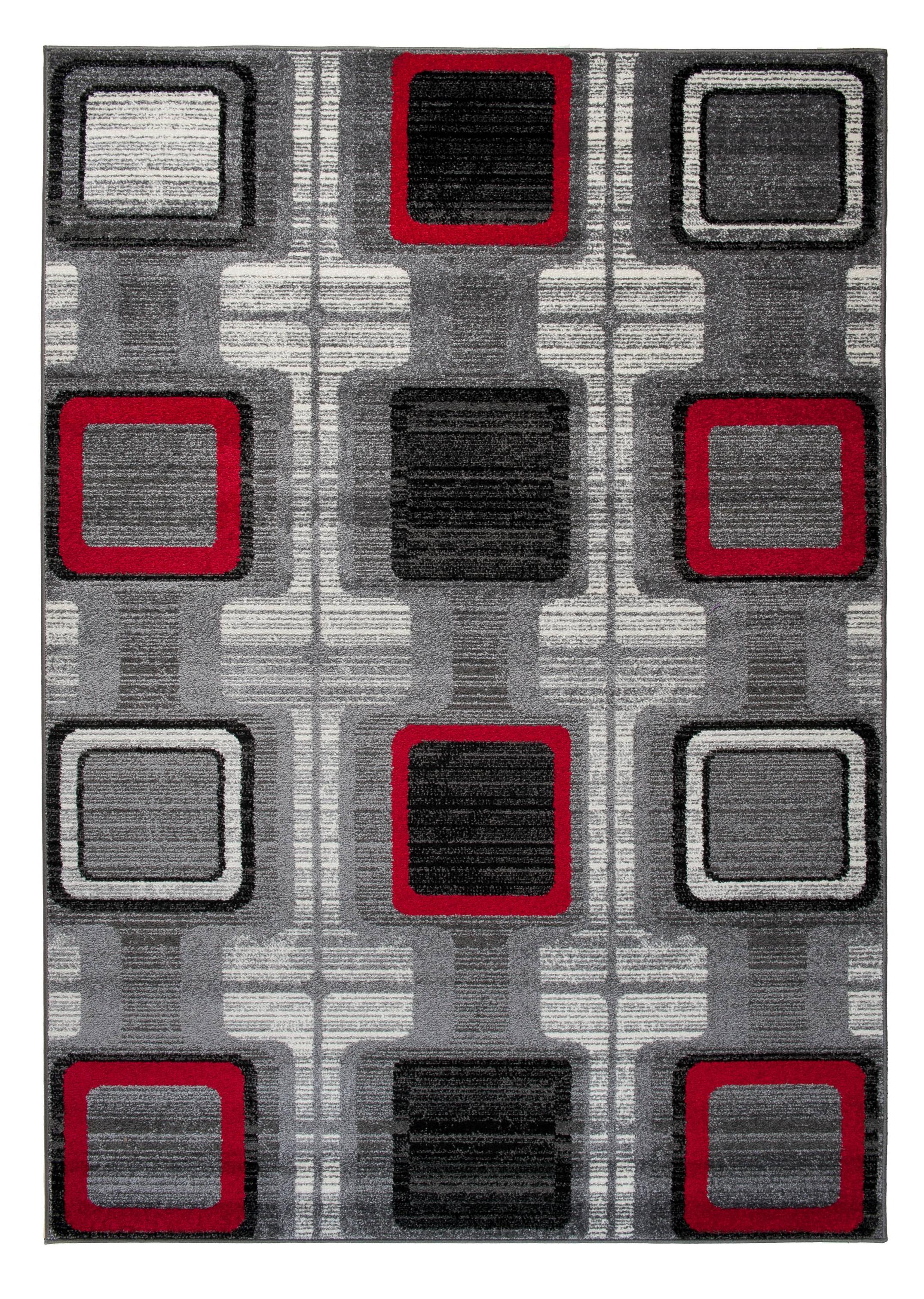 Tappeto geometrico moderno Java, griglia J383B grigio - grigio, rosso
