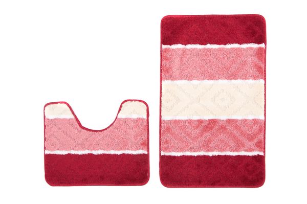 Set di 2 tappetini da bagno MULTI B5132 RED - antiscivolo, a righe, rosso, rosa