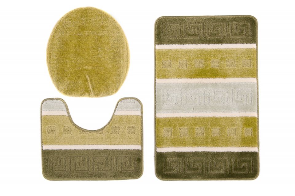 Set di 3 tappetini da bagno MULTI C5016 GREEN - antiscivolo, a righe, verde