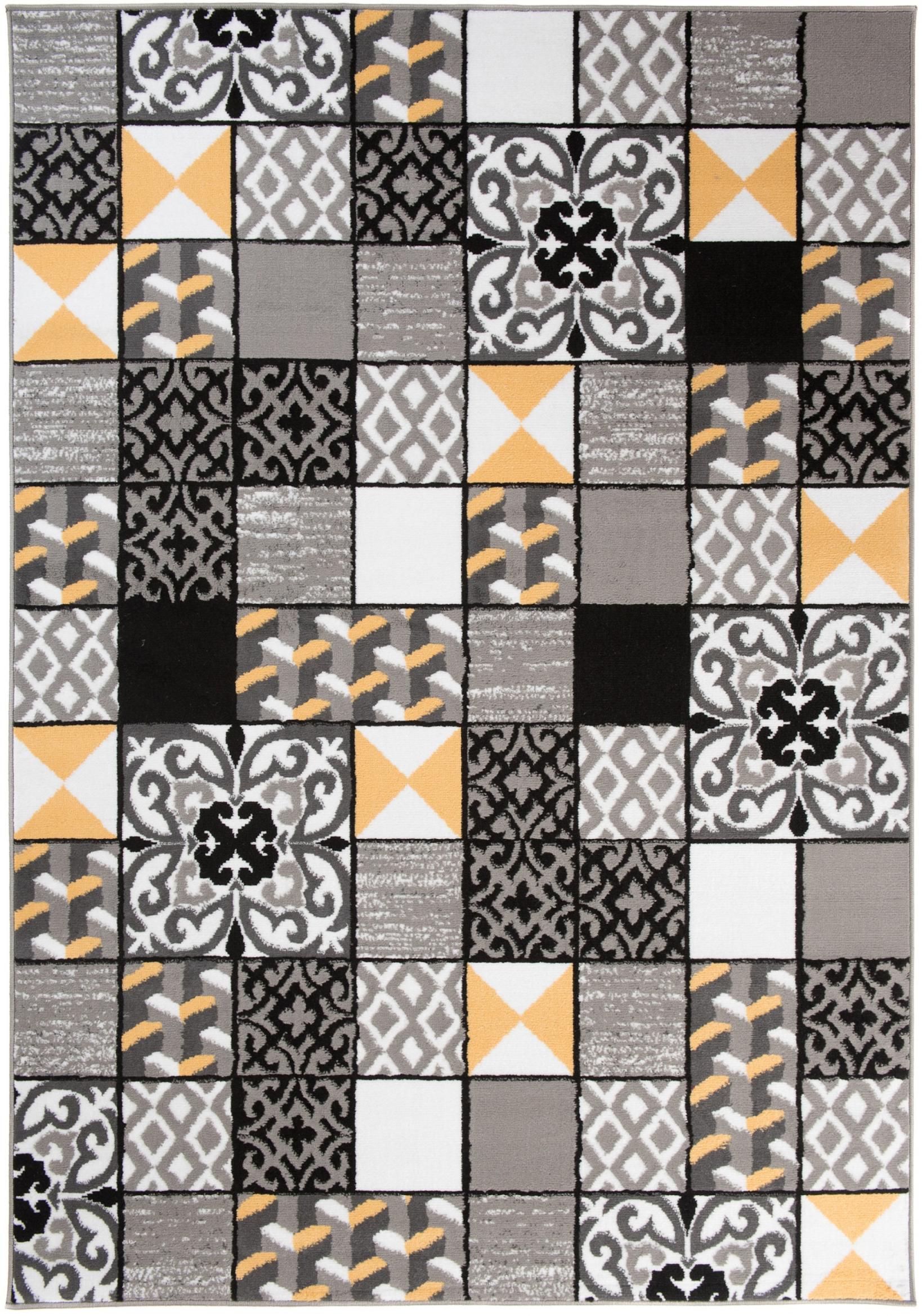 Tappeto geometrico moderno Maya, griglia Z906A GRIGIO - grigio, giallo