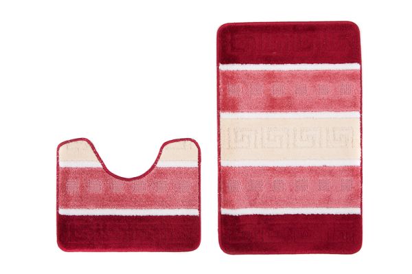 Set di 2 tappetini da bagno MULTI B5016 RED - antiscivolo, a strisce, rosso, rosa
