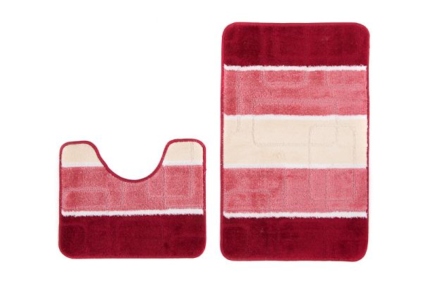 Set di 2 tappetini da bagno MULTI B5020 RED - antiscivolo, a strisce, rosso, rosa