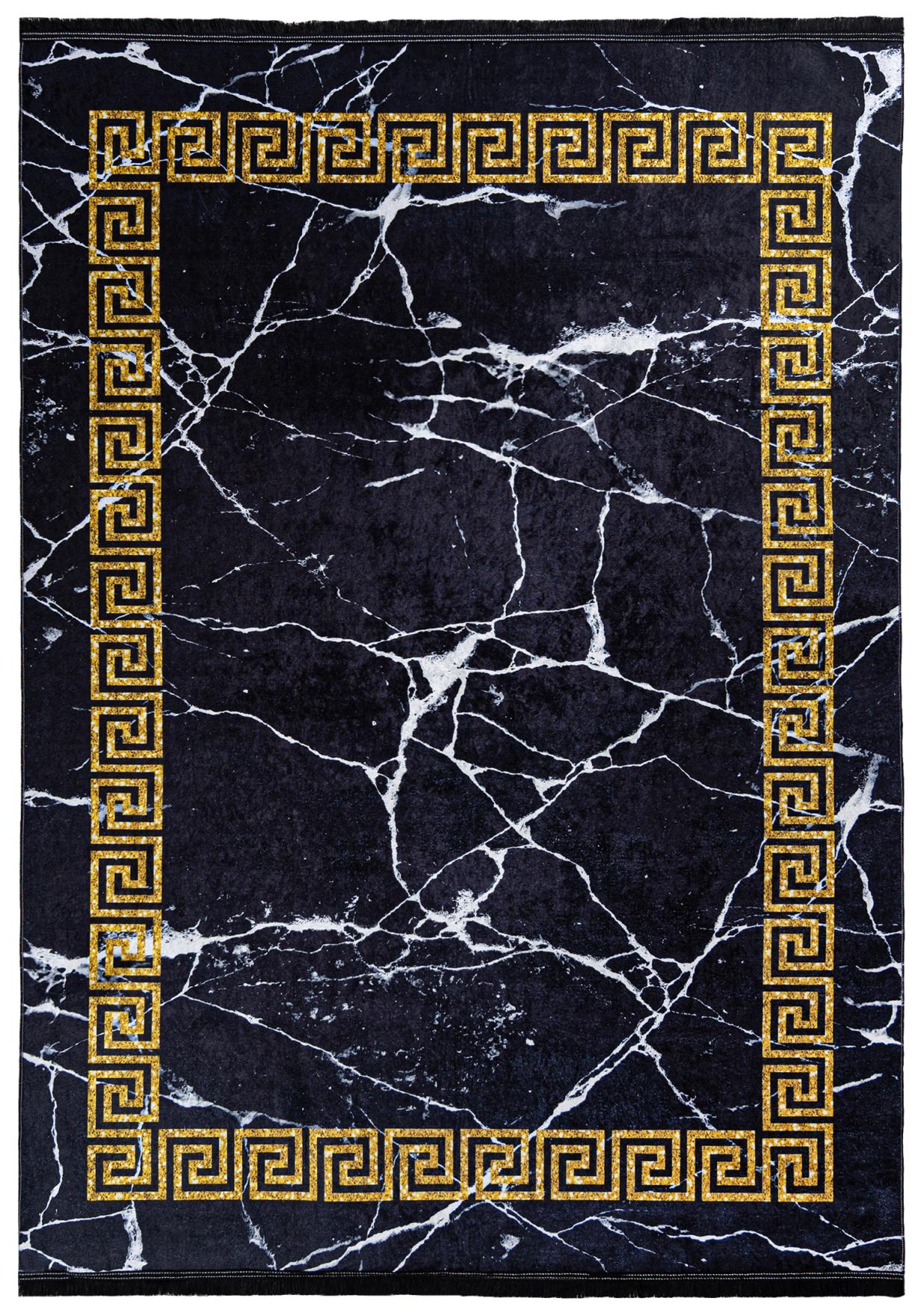 Tappeto Moderno Motivo a Chiavetta Greca, Marmo - TOSCANA 23020 - nero, oro