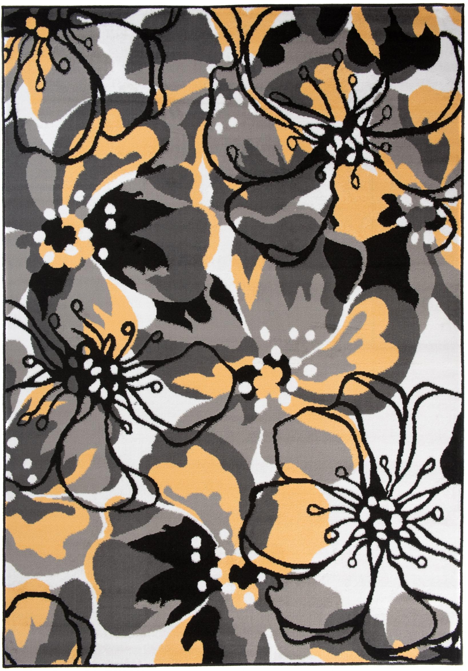 Tappeto moderno Maya con motivo floreale Z907A BLACK - grigio, giallo