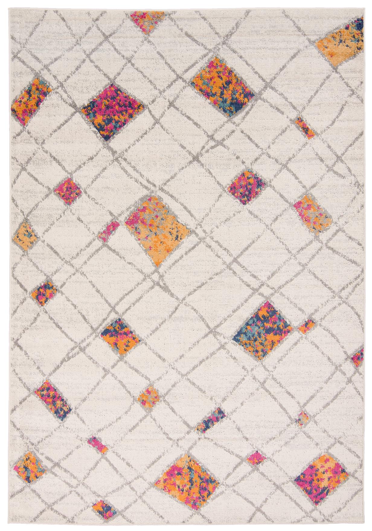 Tappeto Denver moderno geometrico, Grille A892A WHITE arancione - colorato - boho, moderno, beige, colorato, crema
