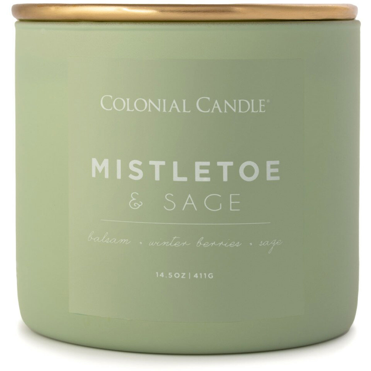 Candela profumata alla soia Mistletoe-Sage, 467 g - Tuffo Lume - candela al profumo di vischio e salvia, vetro verde, tre stoppini