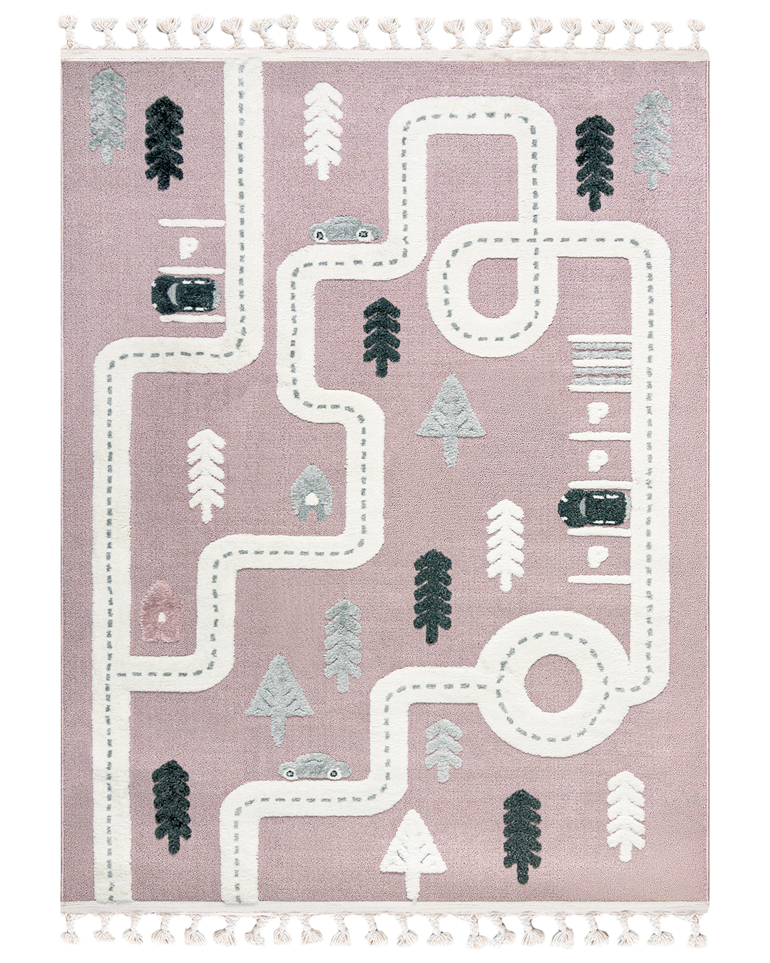 Tappeto per bambini con frange - Buffo Neli - strade, vie, rosa, nero, bianco