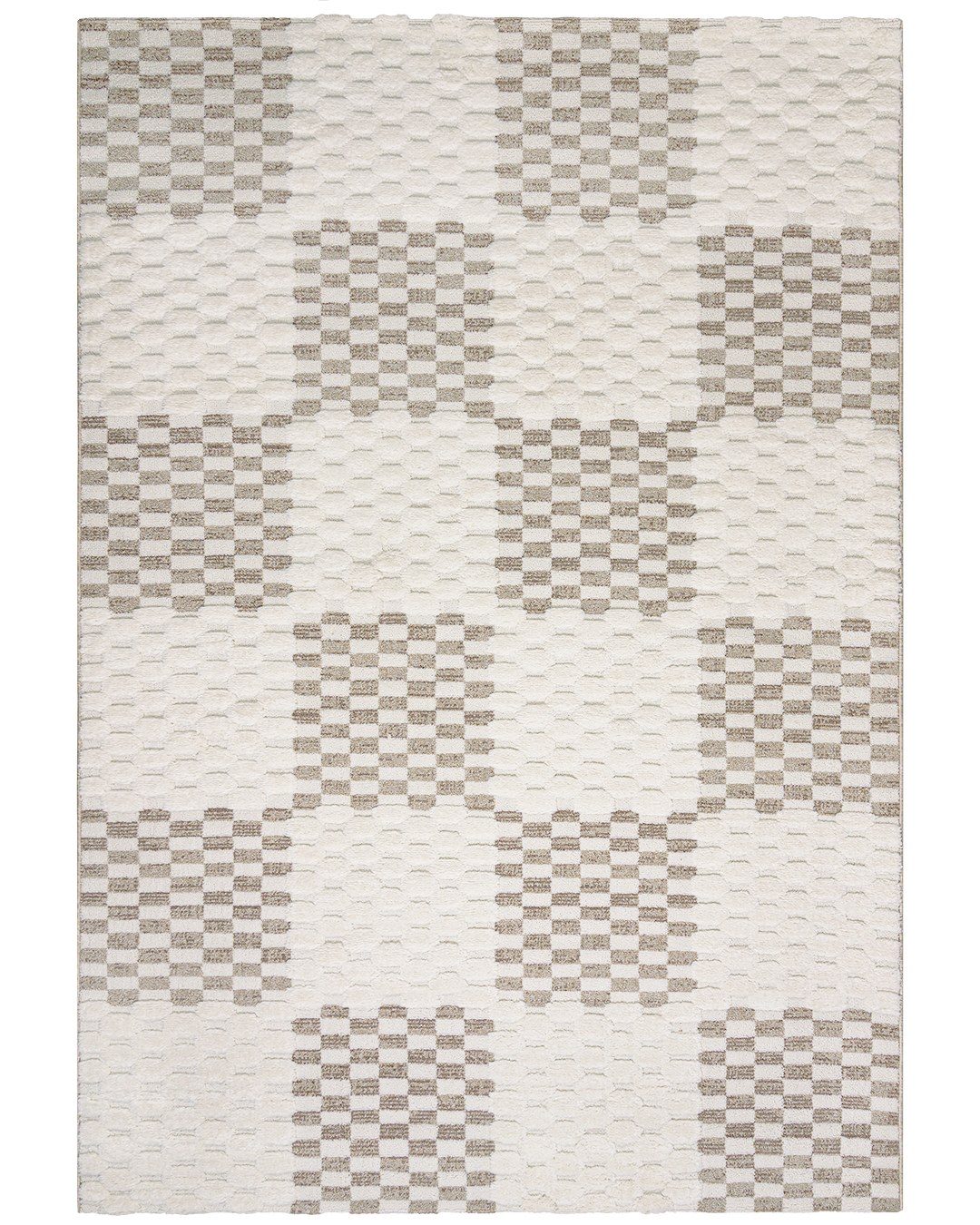 Tappeto moderno geometrico - Blanca Cuadros - beige, marrone, crema, pelo medio