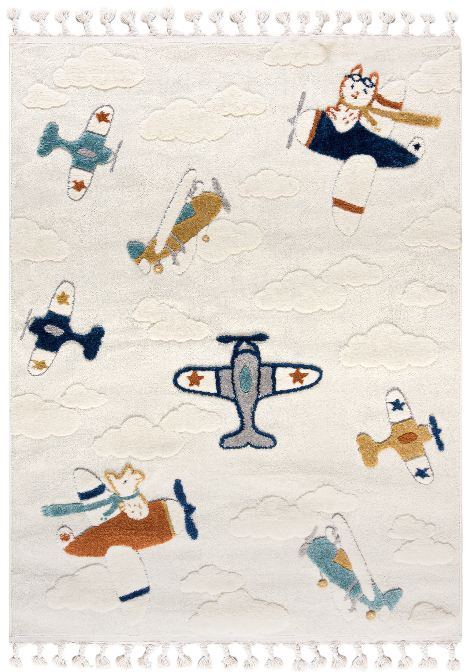 Tappeto per Bambini con Frange - Buffo Aereo - aerei, crema