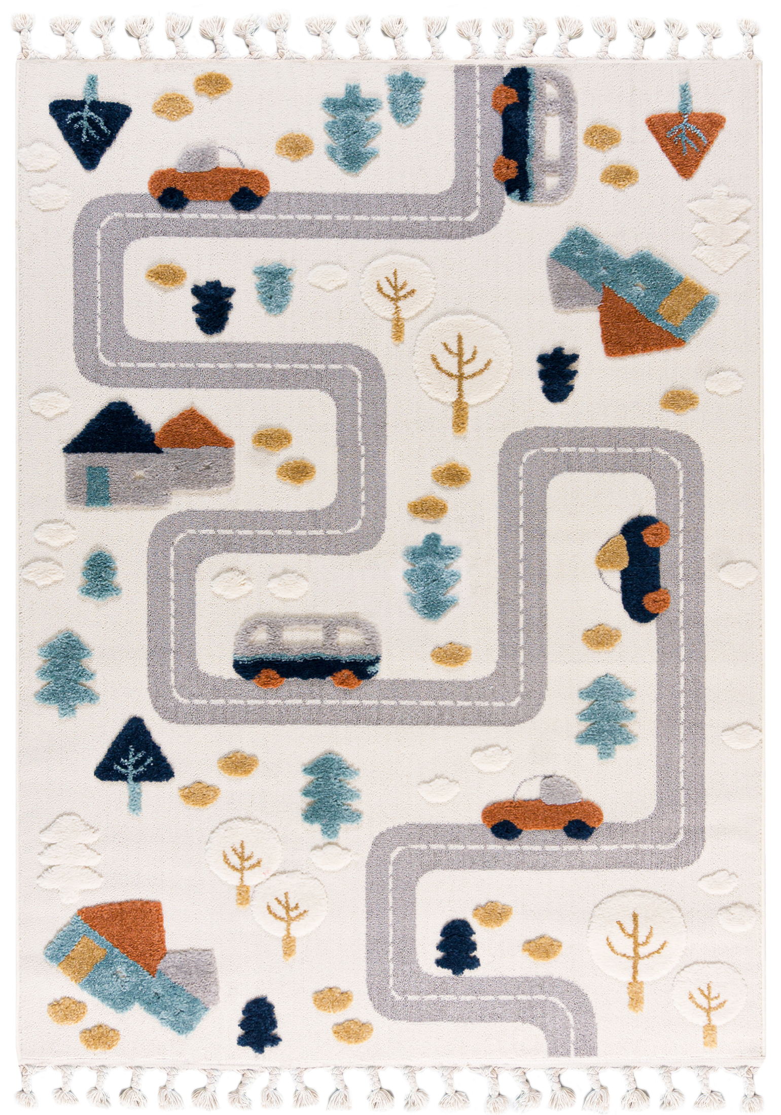 Tappeto per bambini con frange - Buffo Parco - Via, Strade, crema