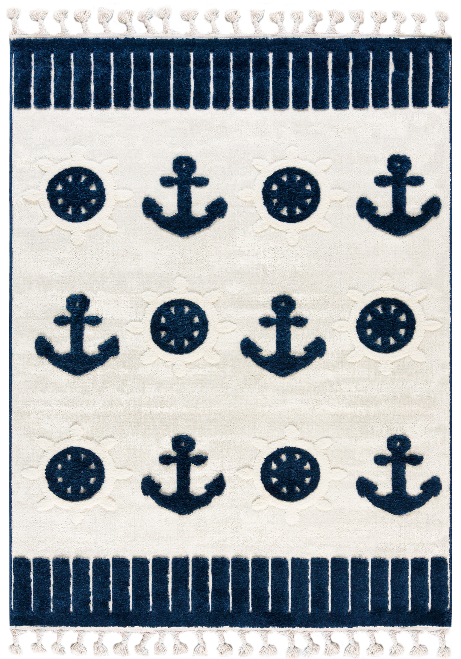 Tappeto per Bambini con Frange - Buffo Mare - ancore, blu navy, crema