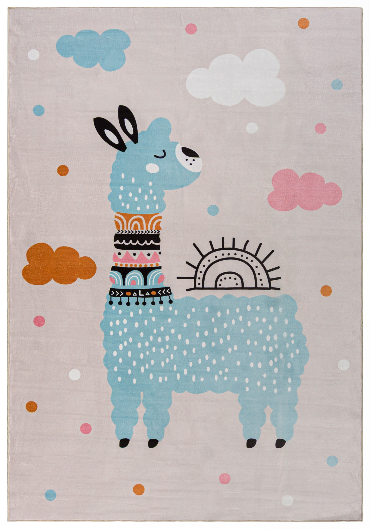 Tappeto per bambini - Bello Lama Blu - blu, beige
