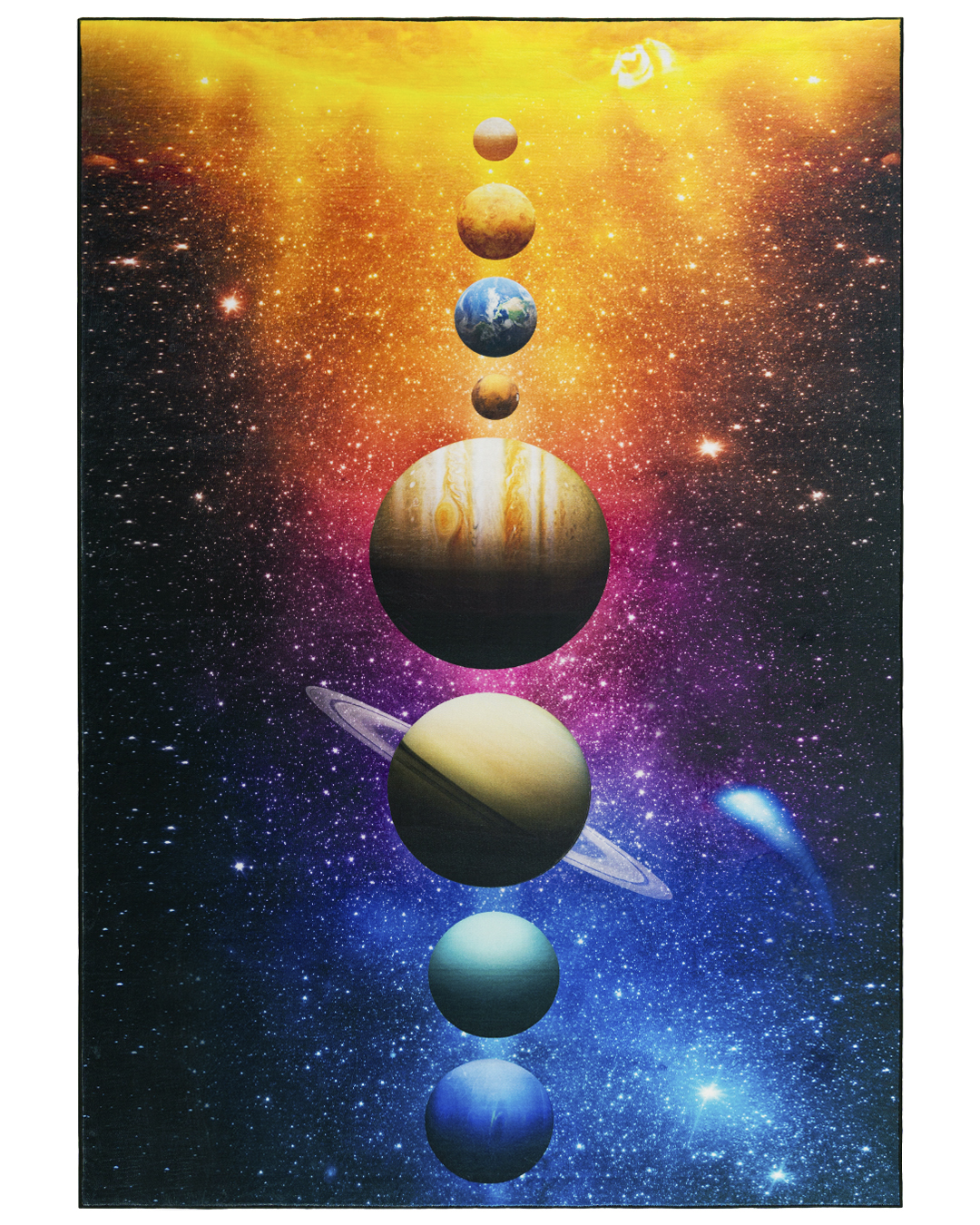 Tappeto per bambini Spazio, Galassia – Astro Urano – blu scuro, rosa, giallo