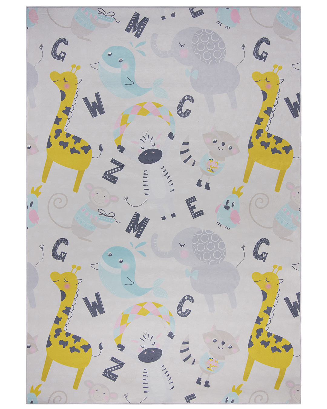 Tappeto per bambini – Animali Safari – animali, lettere, multicolore