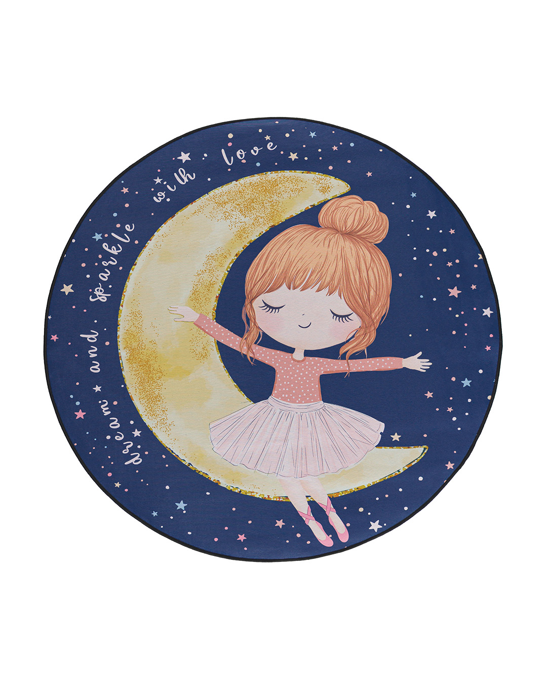 Tappeto per bambini – Bambini Luna – ballerina, luna, blu scuro, rosa, giallo