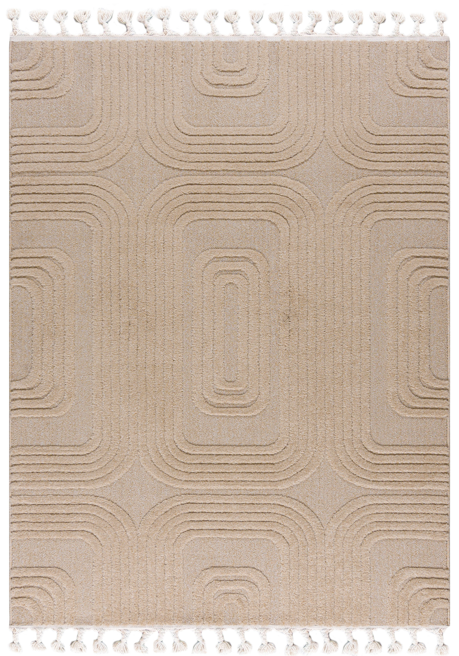 Tappeto Moderno Retrò - Pisa Golfo - con frange, beige