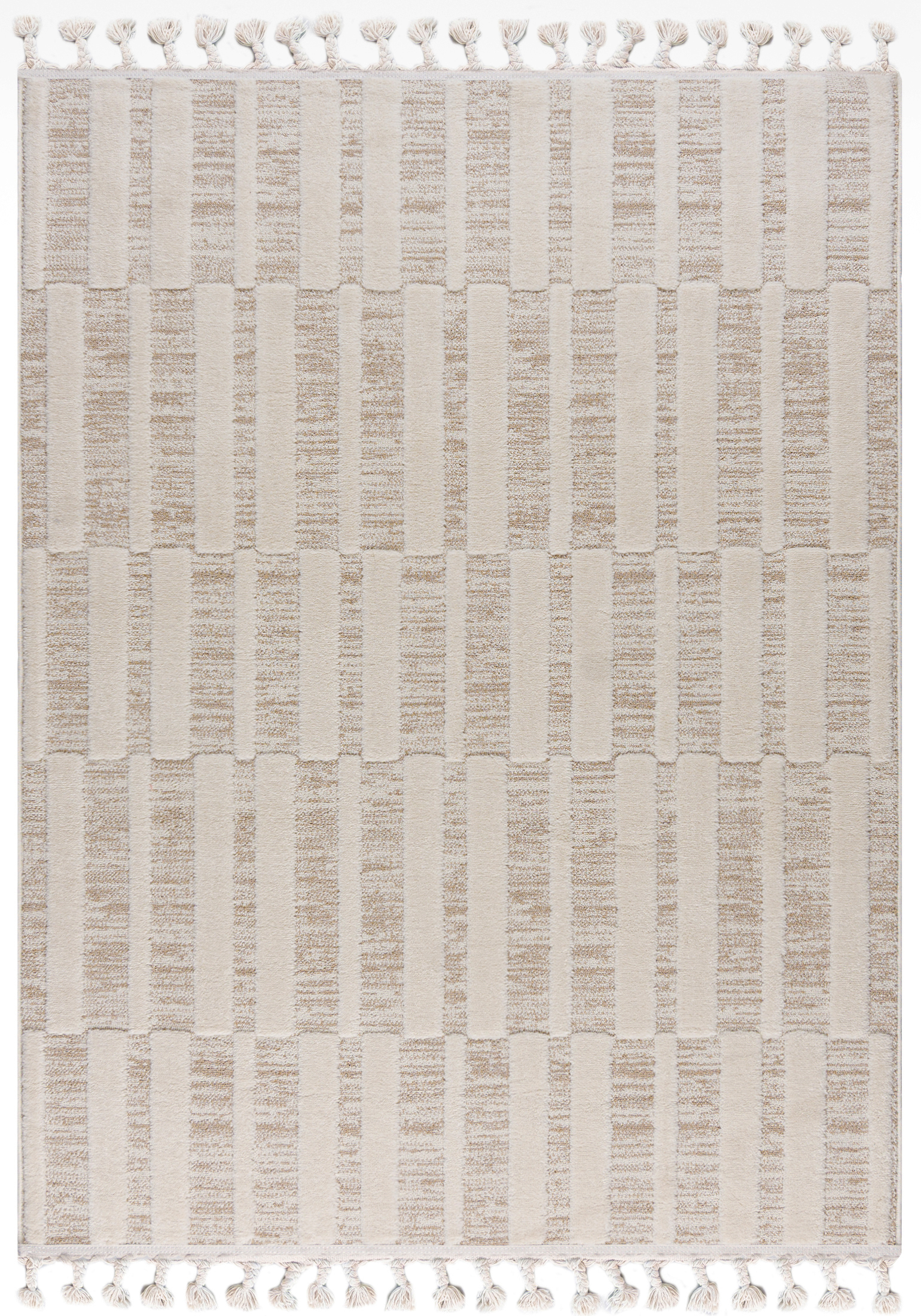 Tappeto Moderno Retrò - Pisa Orzo - con frange, crema, beige