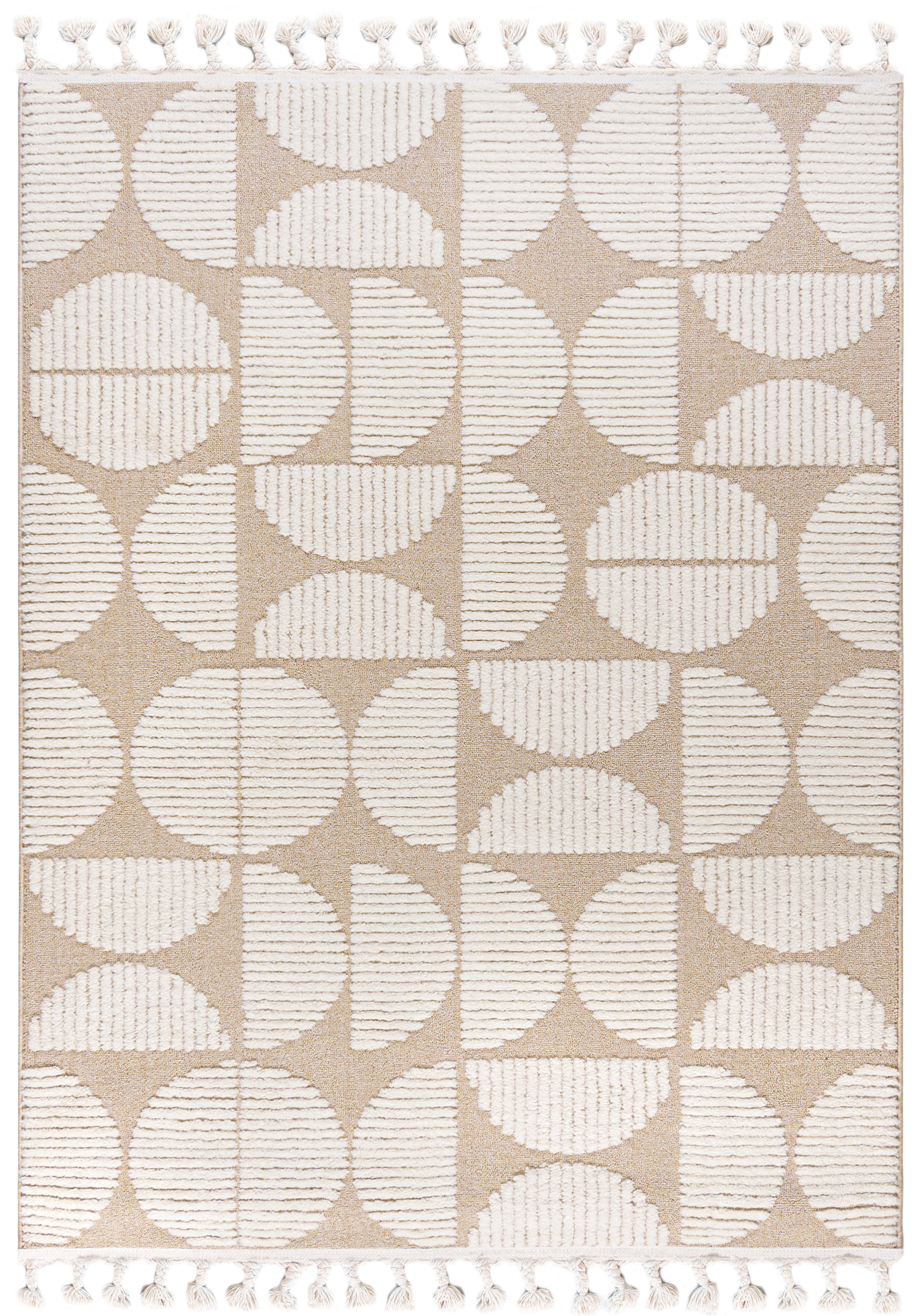 Tappeto Moderno Retrò - Pisa Pane - con frange, beige, crema