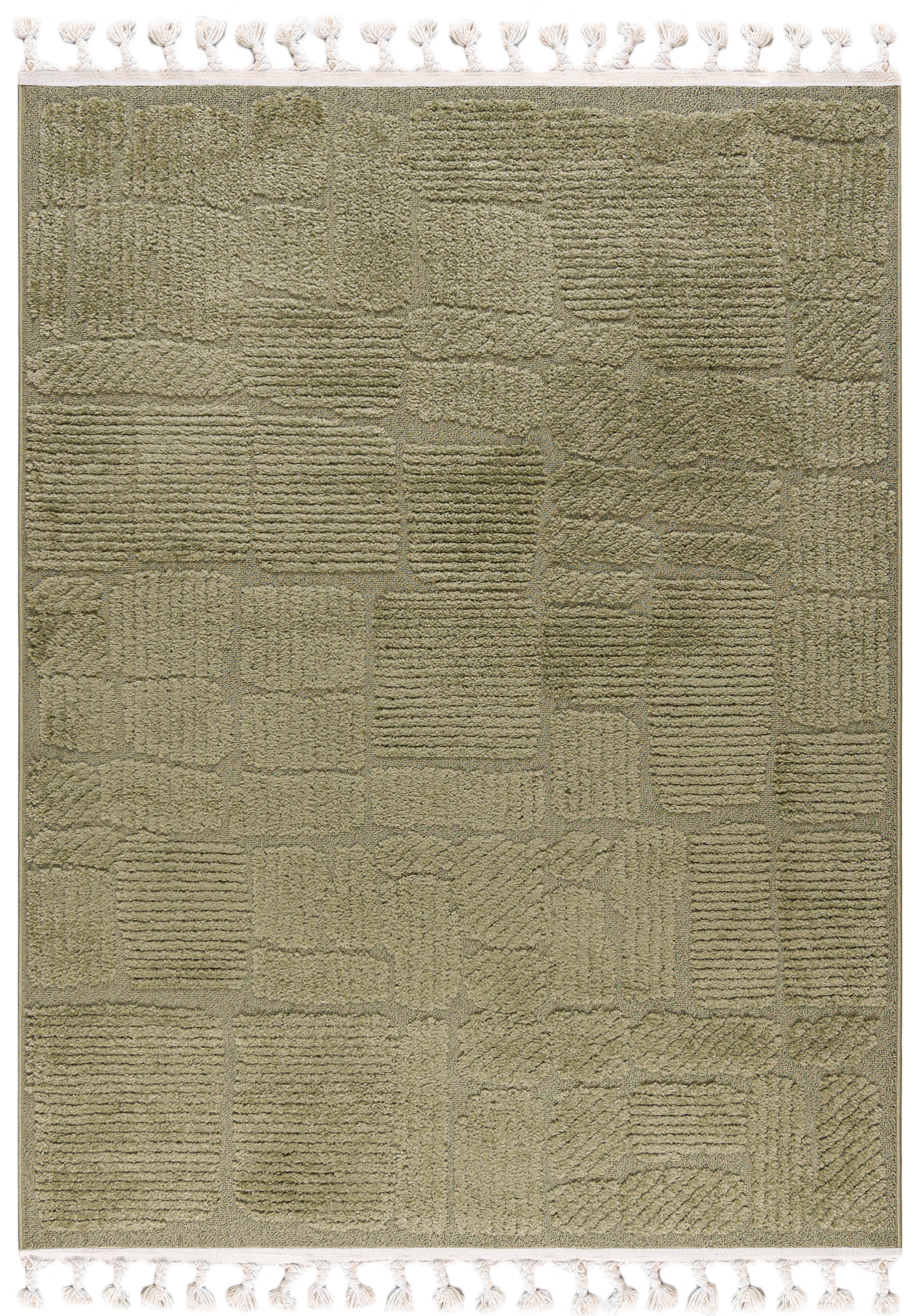 Tappeto Moderno Retrò - Pisa Ortica - con frange, verde chiaro