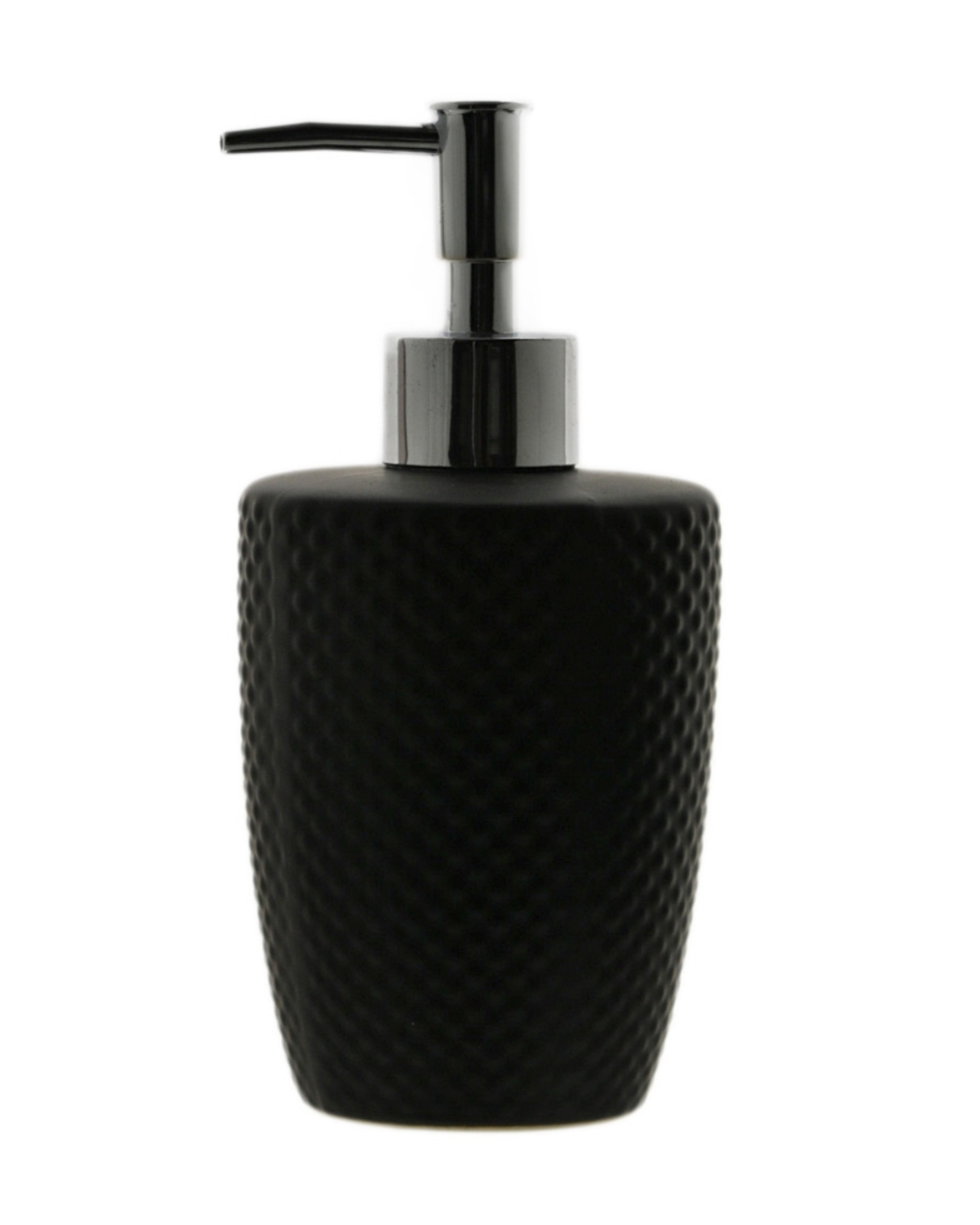 Dispenser di sapone liquido in ceramica con texture goffrata – Pura Vellu – nero, moderno