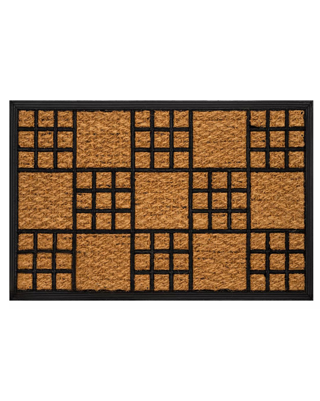 Zerbino in cocco - Calla 3114 - beige e nero con griglia geometrica, antiscivolo e facile da mantenere