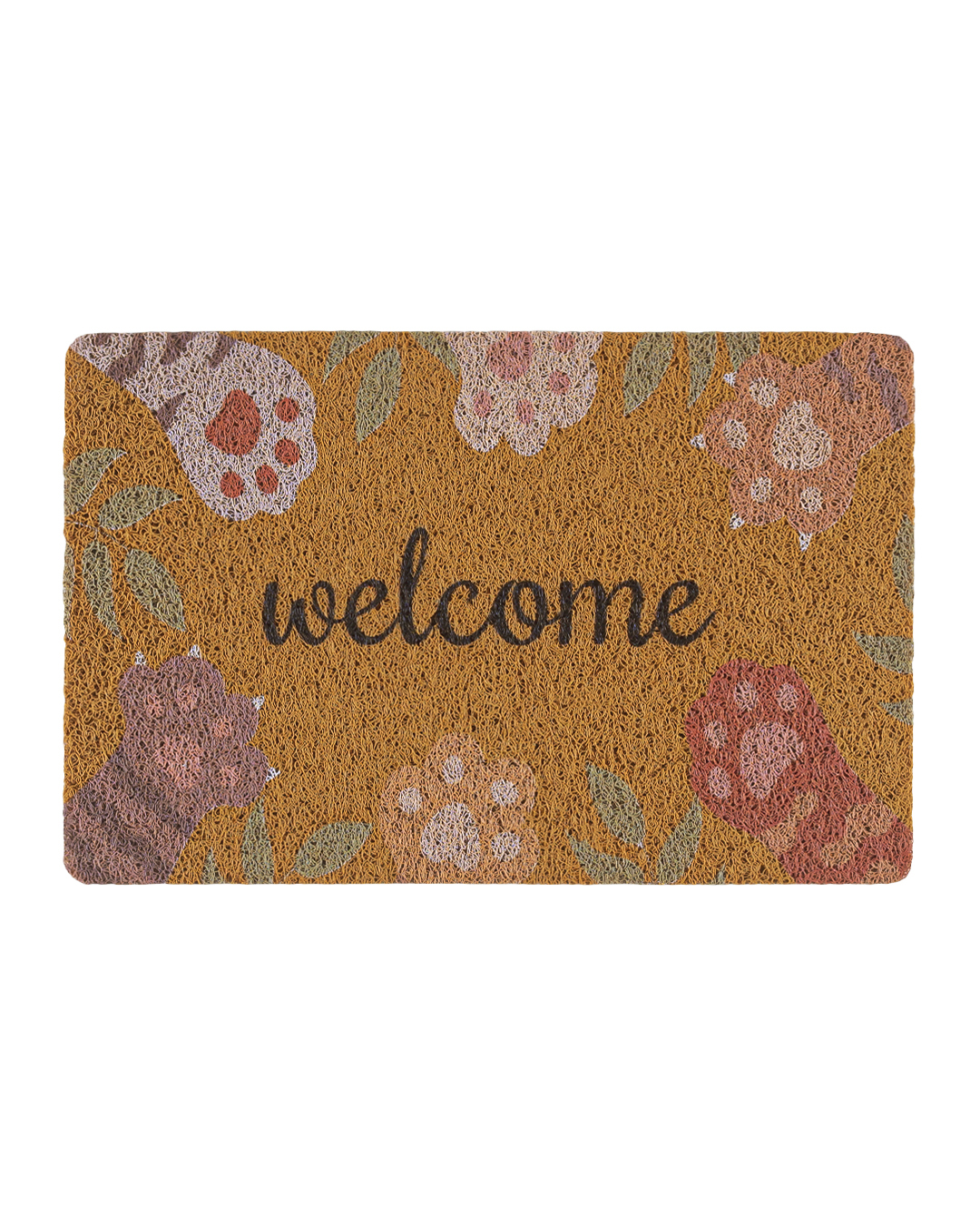 Zerbino moderno - Passo Zampe - marrone, impronte, scritta Welcome