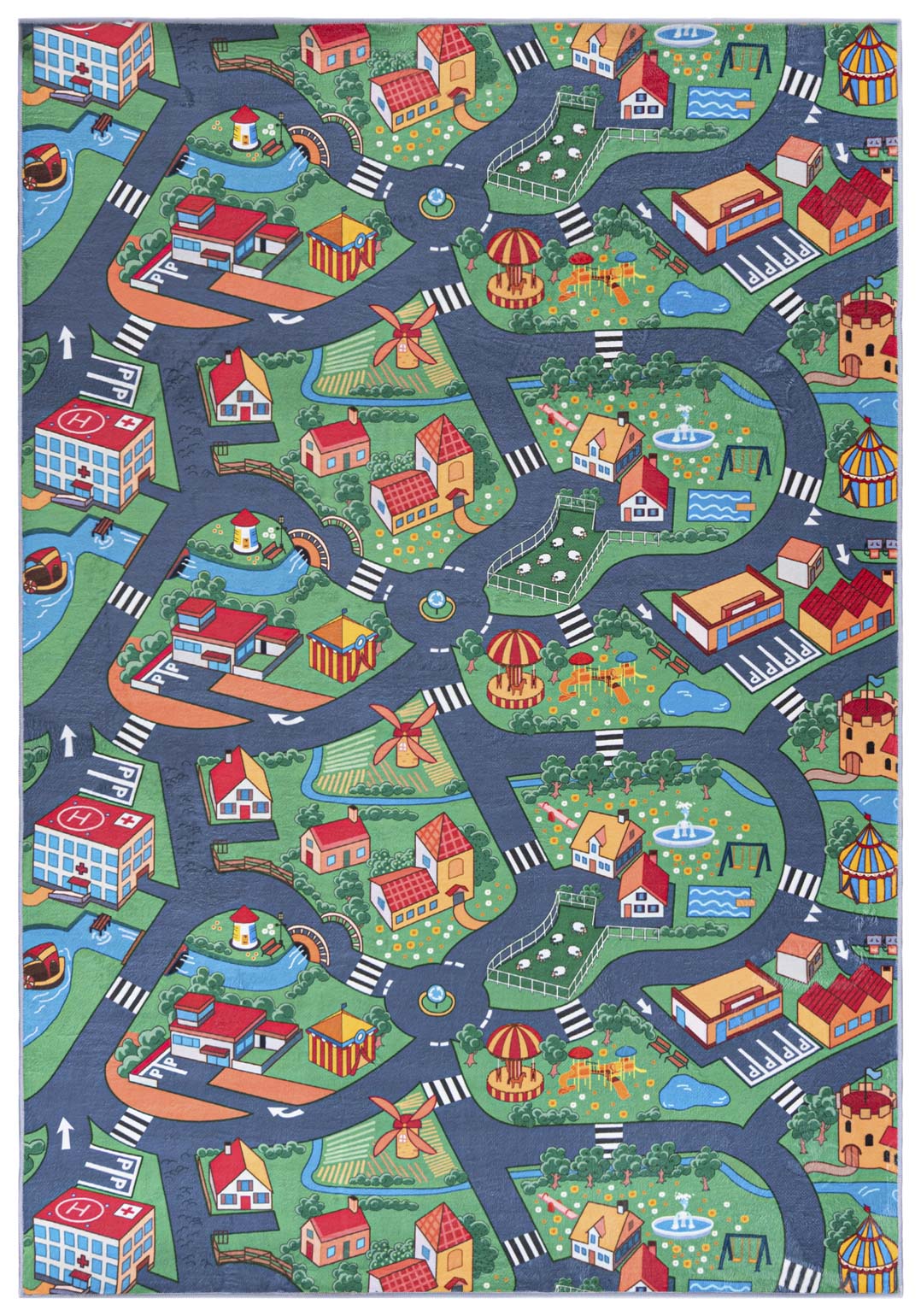 Tappeto per bambini stampato B_601 Strade, Strada - multicolore