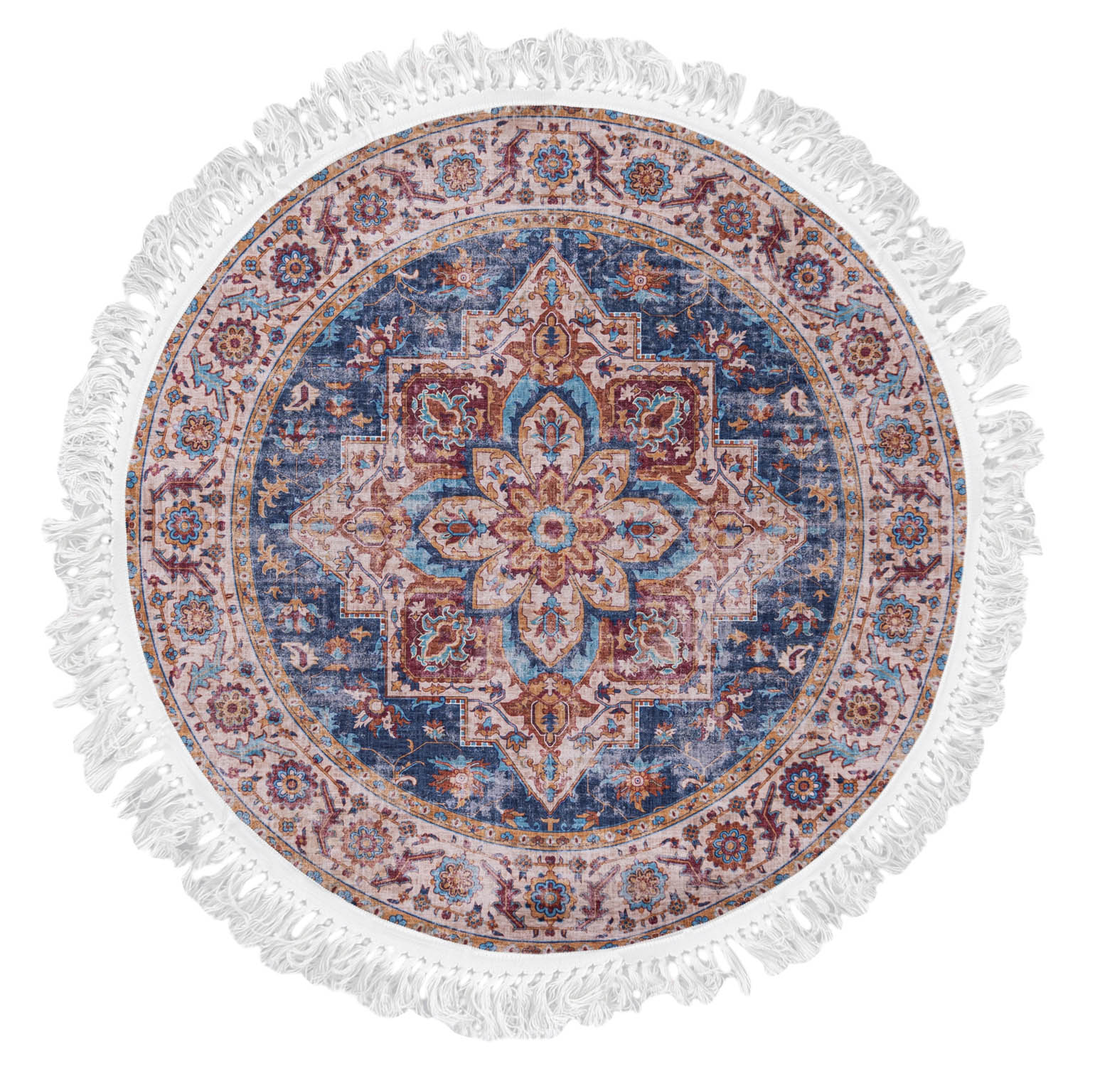 Tappeto tradizionale rotondo ANKARA Y_169A STAMPATO - vintage, rosso, blu