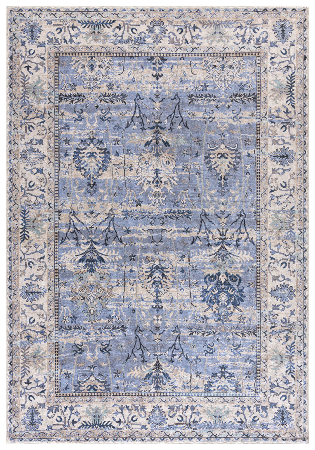 Tappeto Boho, Vegetale - Marsala Prato - blu, beige, crema
