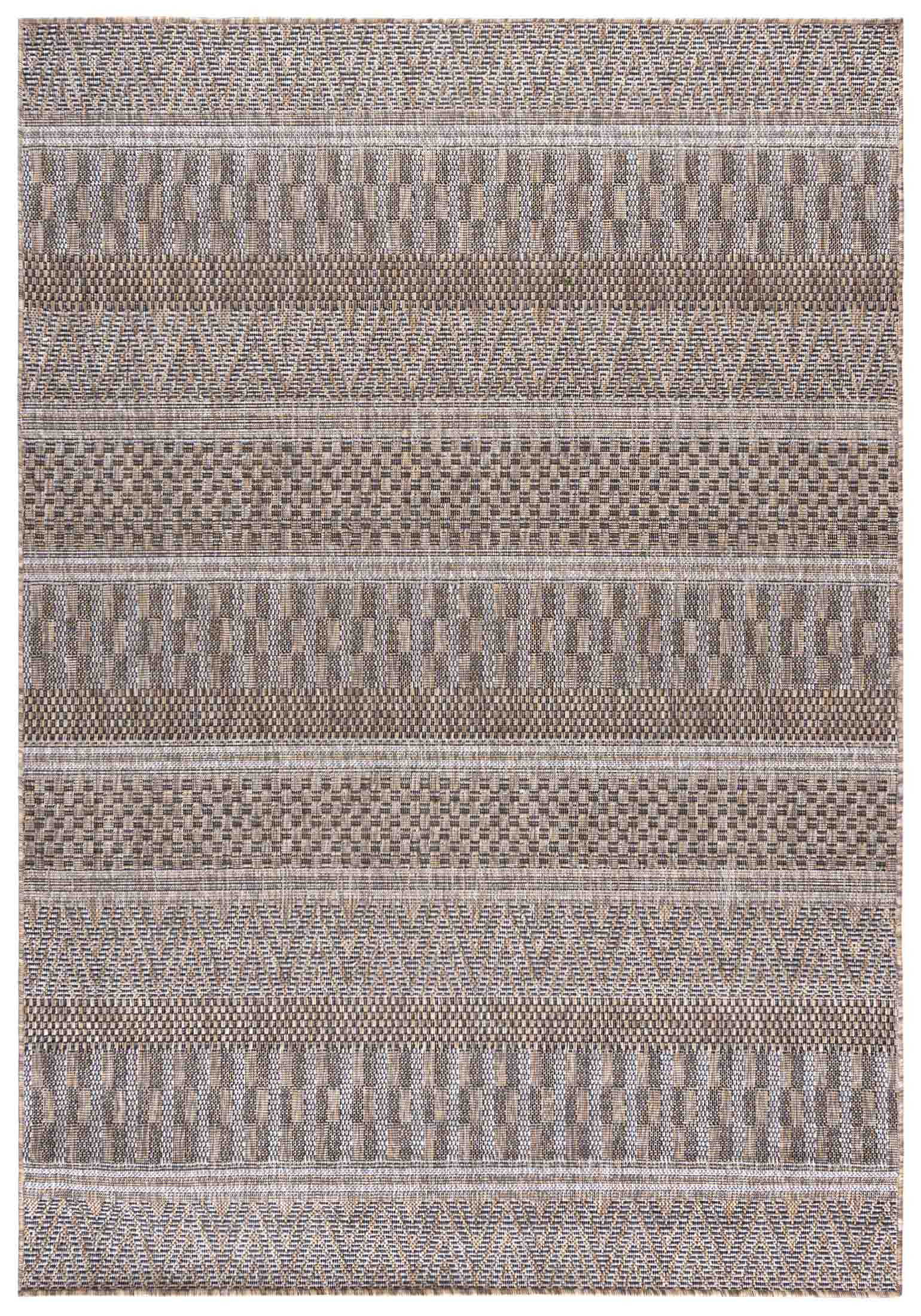 MELISSA KF85A Tappeto a righe per interni/esterni - moderno, a righe, beige, marrone, crema