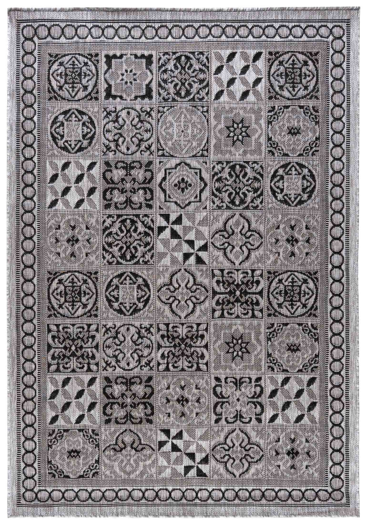 MELISSA KF87A Tappeto a strisce per interni/esterni a tessitura piatta - moderno, patchwork, grafite, grigio