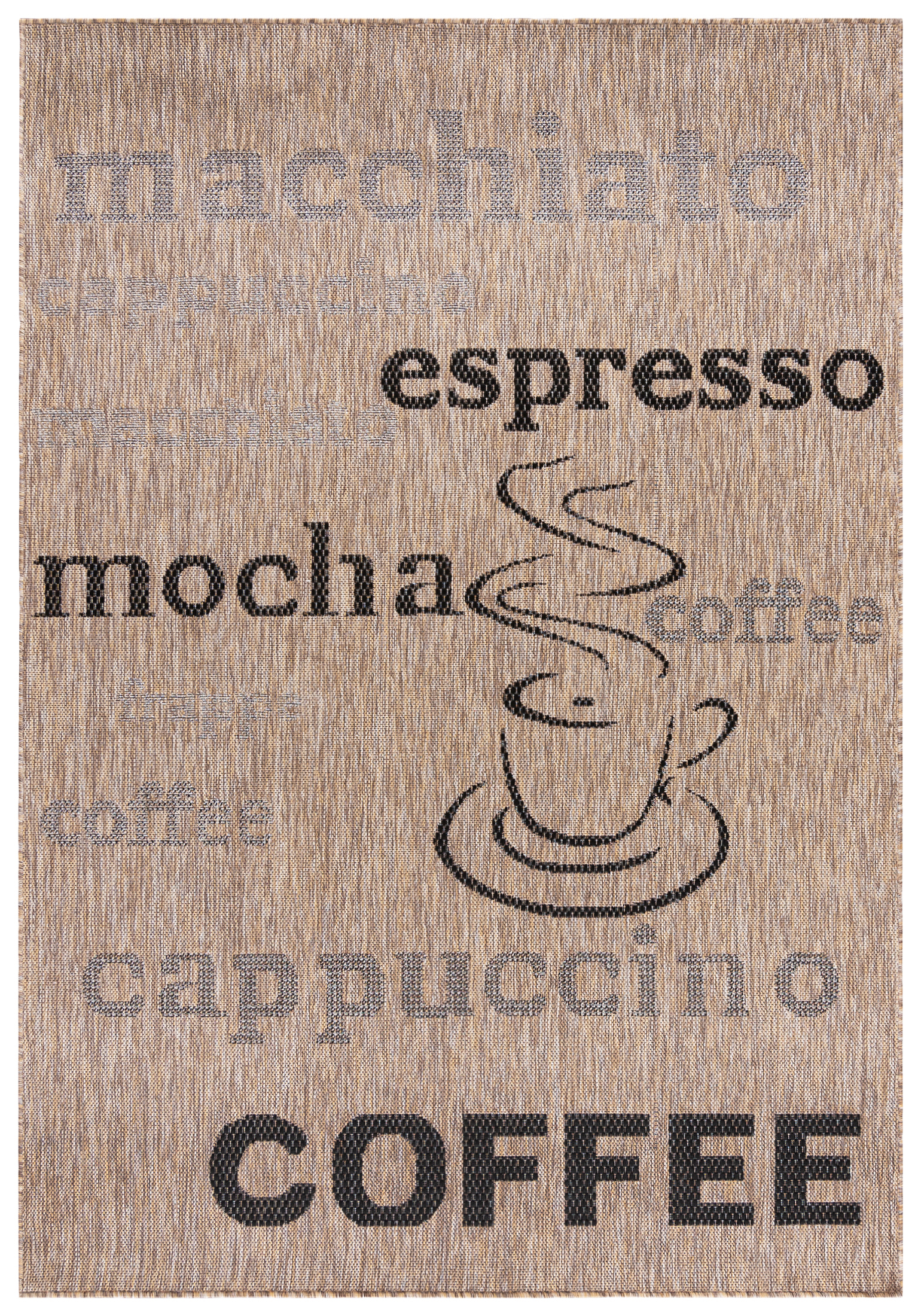 MELISSA KF88A Tappeto a strisce per interni/esterni - scritte, caffè, beige, crema