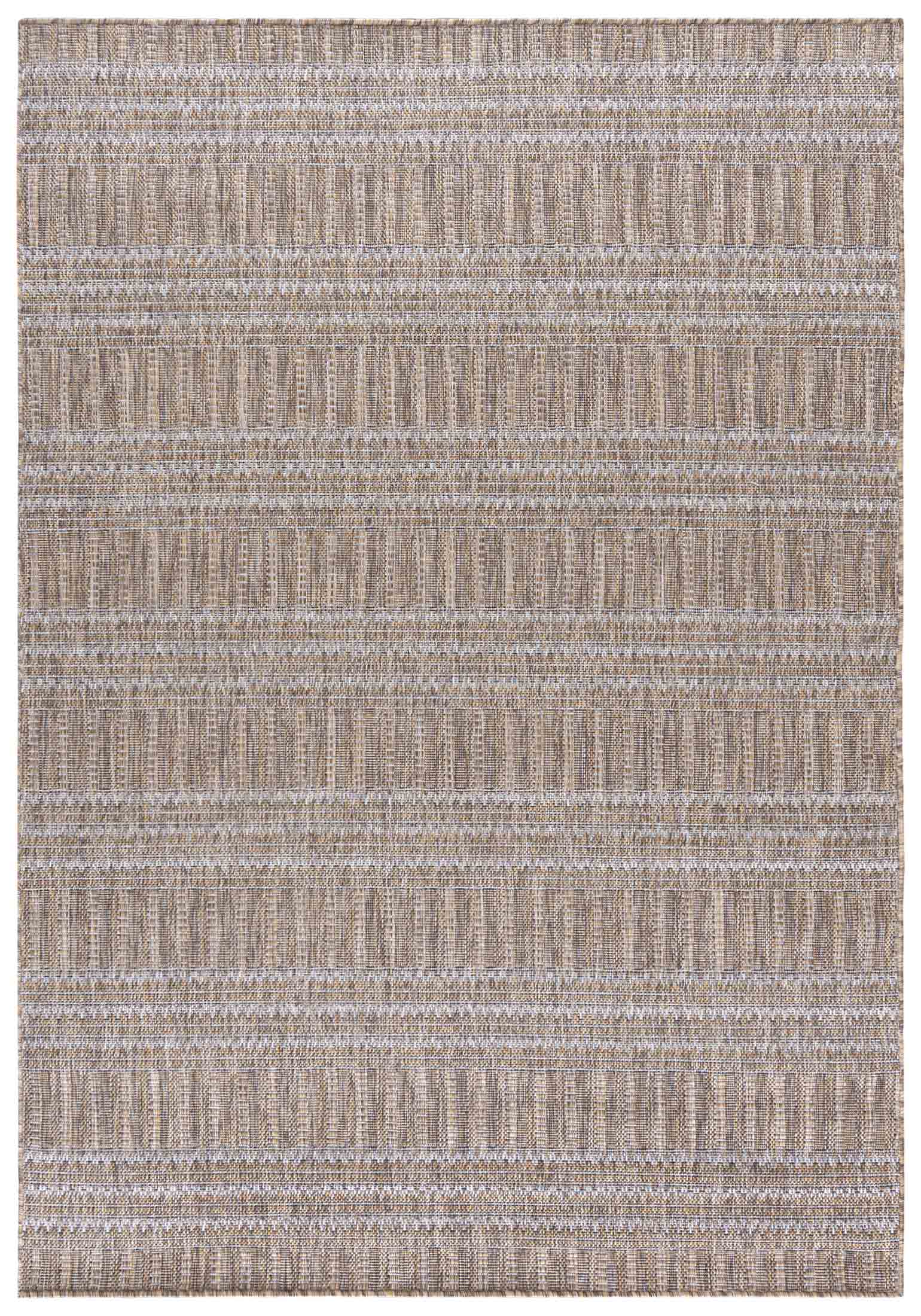 Tappeto a cordoncino Tappeto per esterni/interni piatto MELISSA KF89A - moderno, a righe, beige, marrone, crema