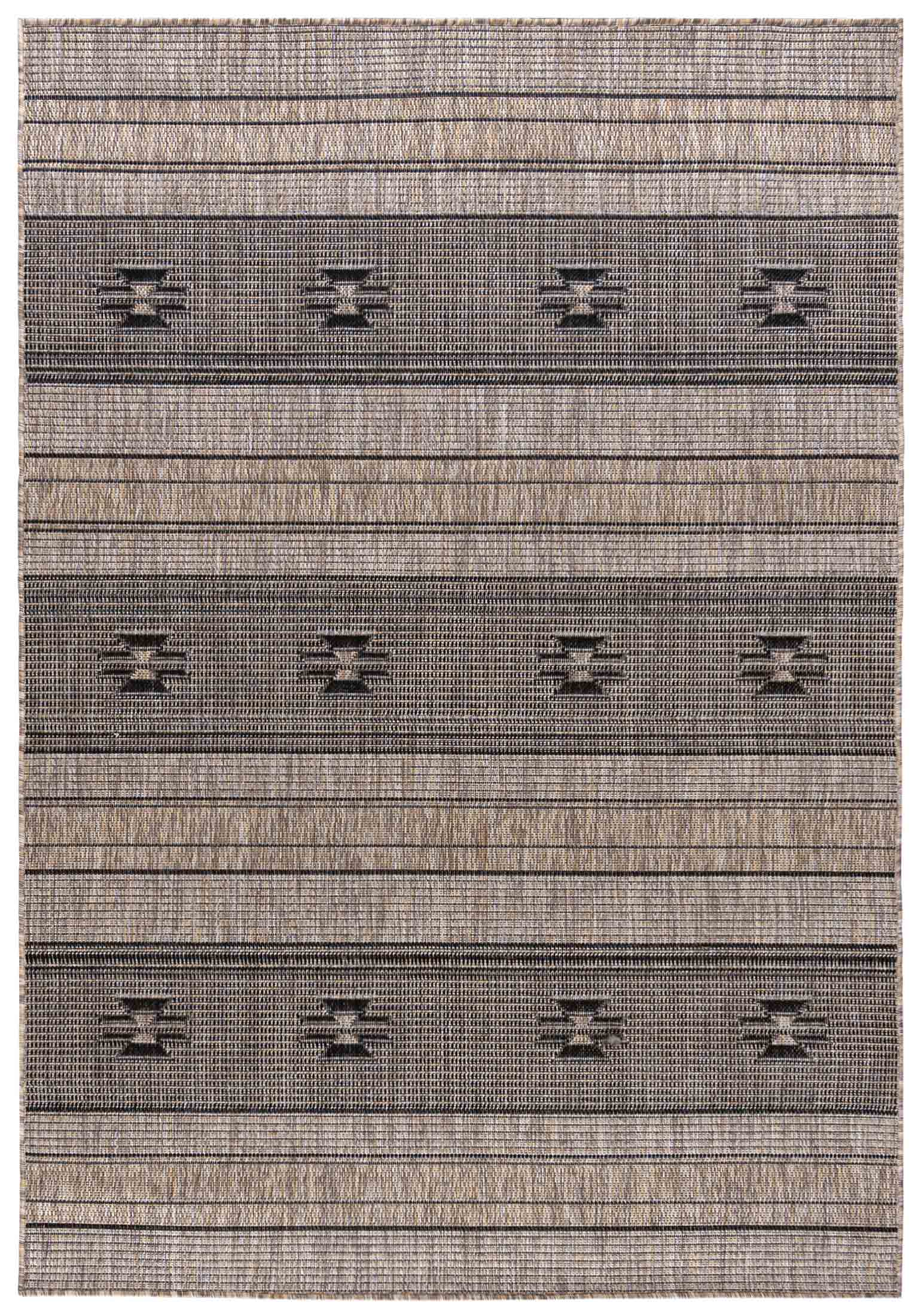 Tappeto a righe per interni/esterni, piatto MELISSA KL71A - boho, strisce, beige, marrone, crema