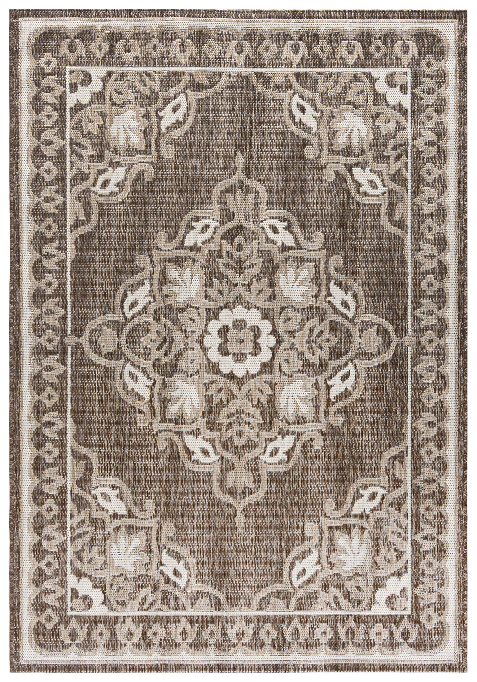 Tappeto per esterni/interni, Moderno - Enna Polvere - beige, marrone, impermeabile, per la terrazza, il balcone