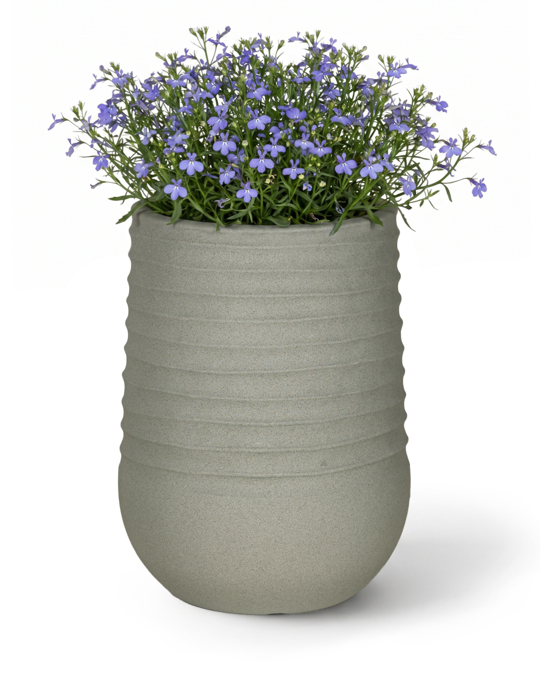 Vaso rotondo da giardino in plastica - Costa Grey - grigio, opaco, scanalato, per terrazzo