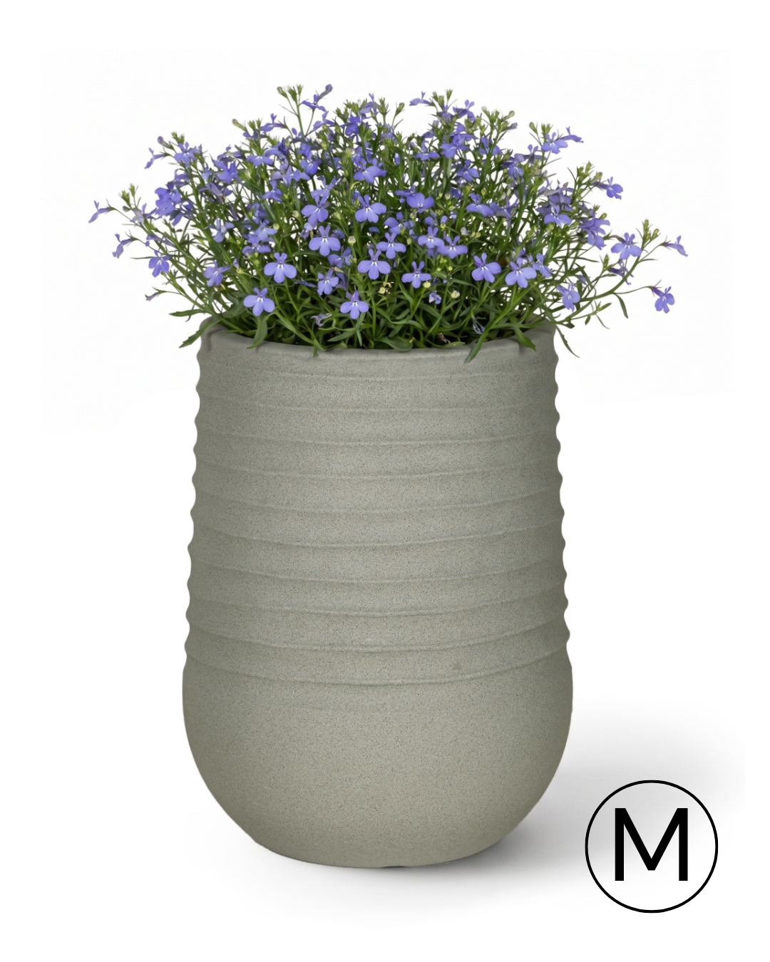 Vaso rotondo da giardino / terrazzo 39,5 cm x 39,5 cm x 51 cm - Costa M - vaso in plastica, grigio, opaco, scanalato