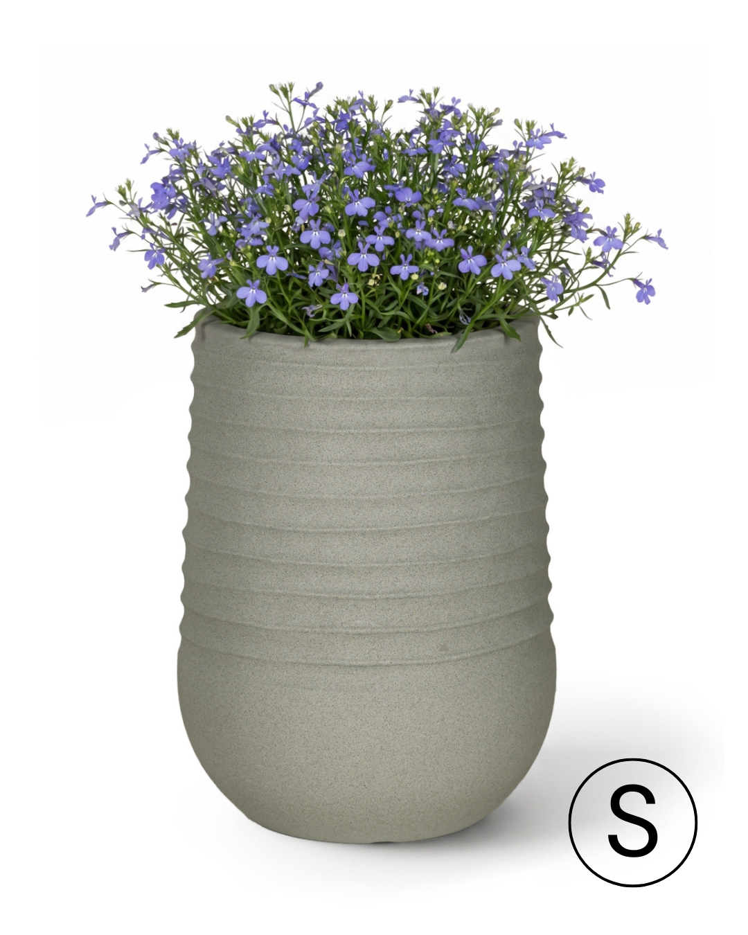 Vaso rotondo da giardino / terrazzo 29 cm x 29 cm x 37 cm - Costa S - vaso in plastica, grigio, opaco, scanalato