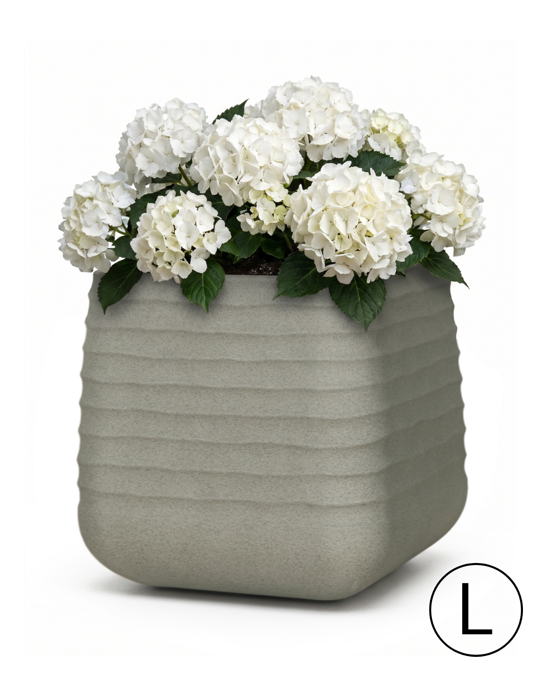 Vaso quadrato da giardino / terrazzo 41,5 cm x 41,5 cm x 49 cm - Erba L - grigio, opaco, scanalato
