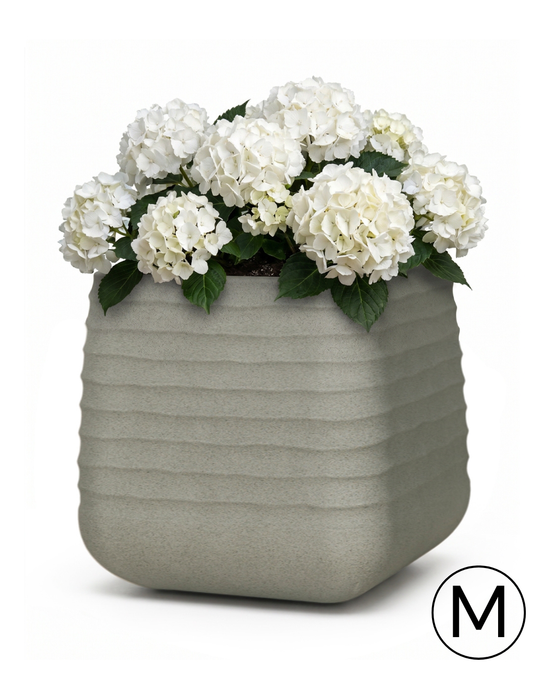 Vaso quadrato da giardino / terrazzo 38,5 cm x 38,5 cm x 37 cm - Erba M - grigio, opaco, scanalato
