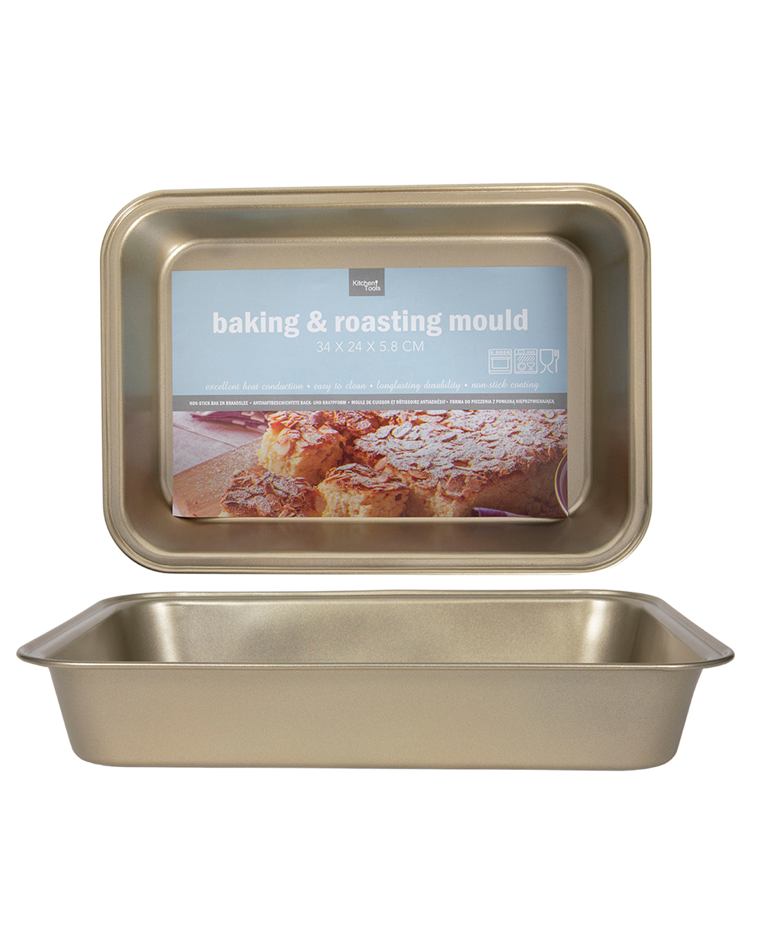 Teglia da forno 34×24×5 cm – Forno Rosto – grande teglia rettangolare dorata per torte e sformati