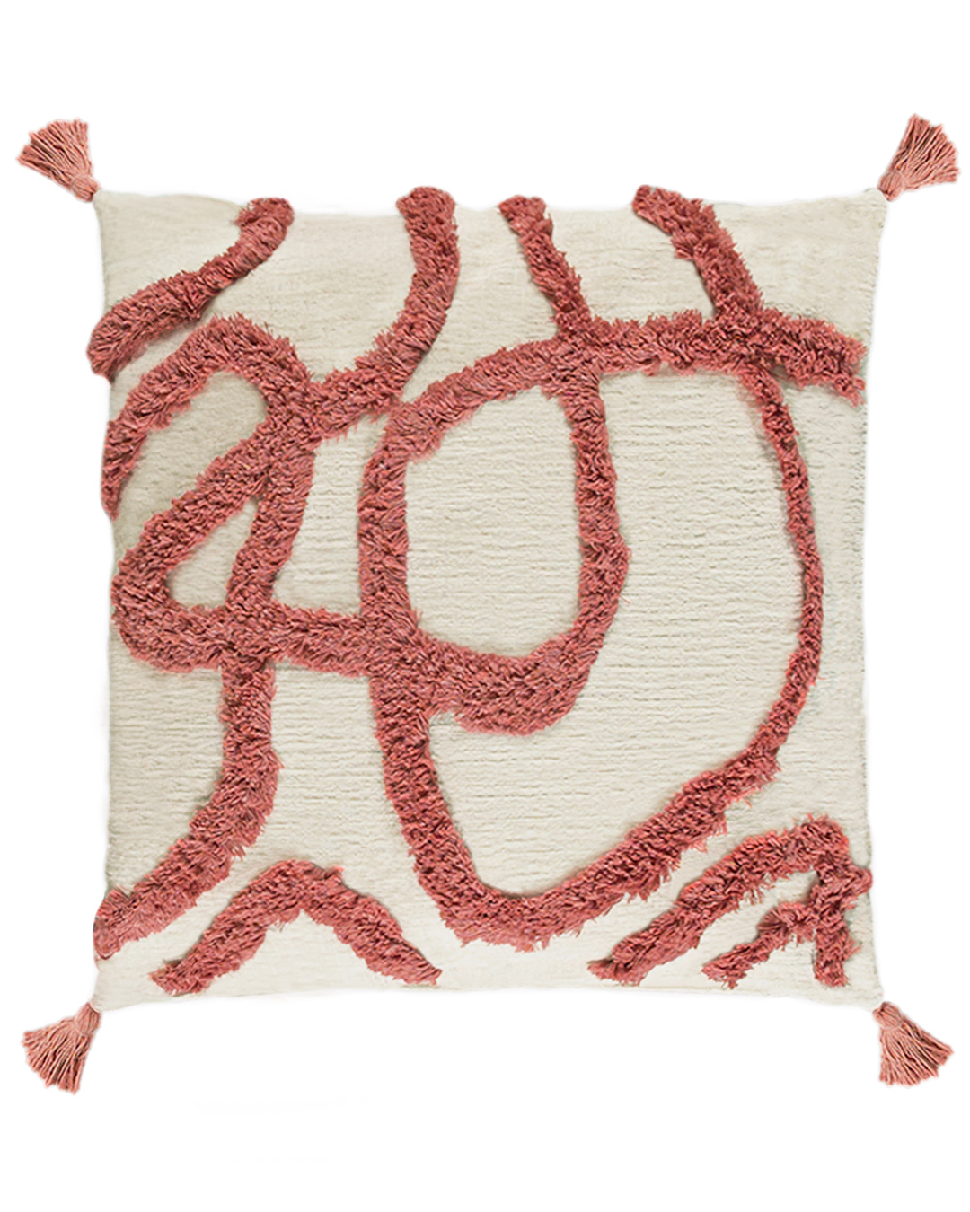 Cuscino decorativo con imbottitura, 45x45 cm - Labirinto Arancio - con frange, beige, arancione