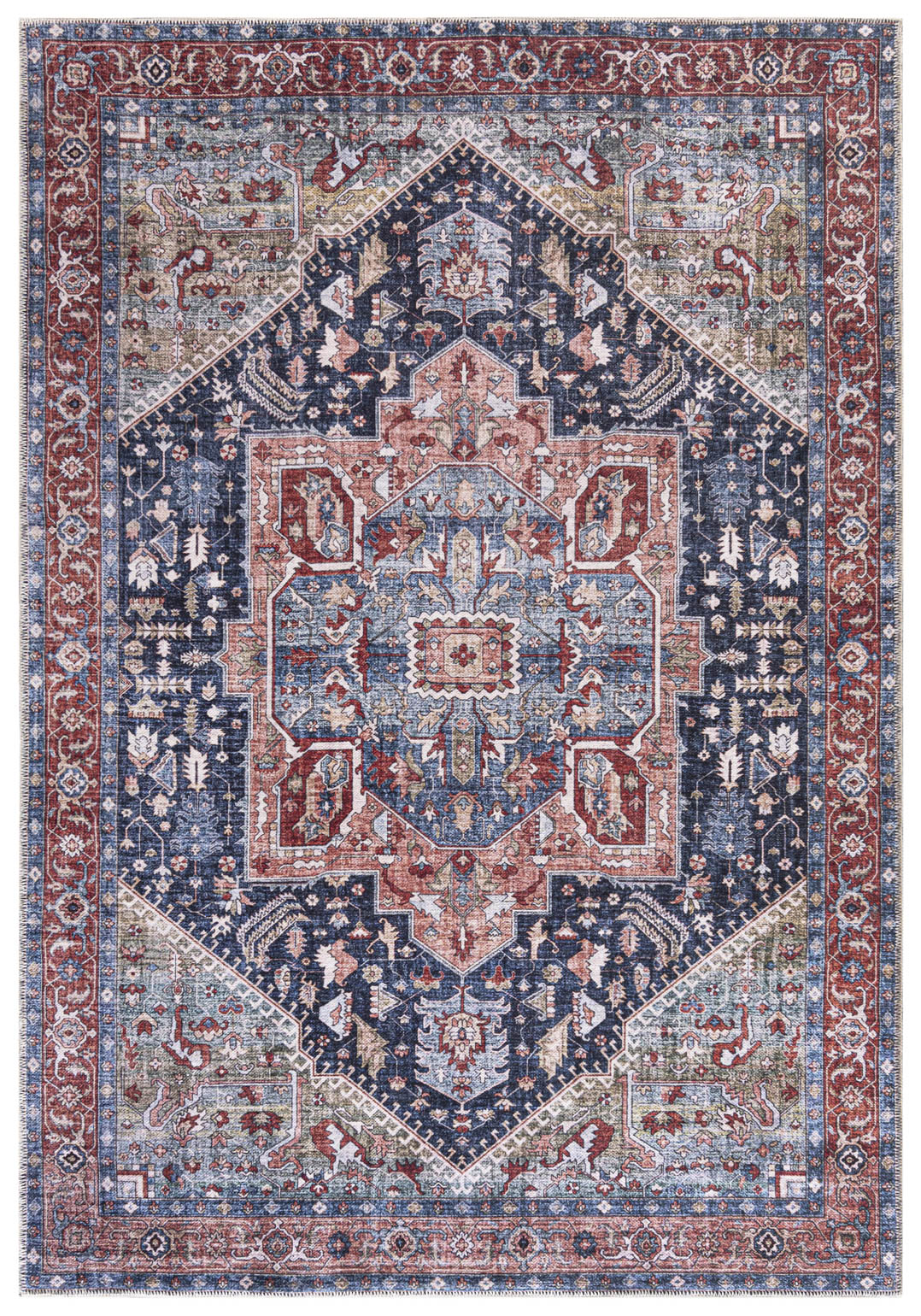 Tappeto Boho, vegetale - Marsala Marina - rosa, blu navy, beige