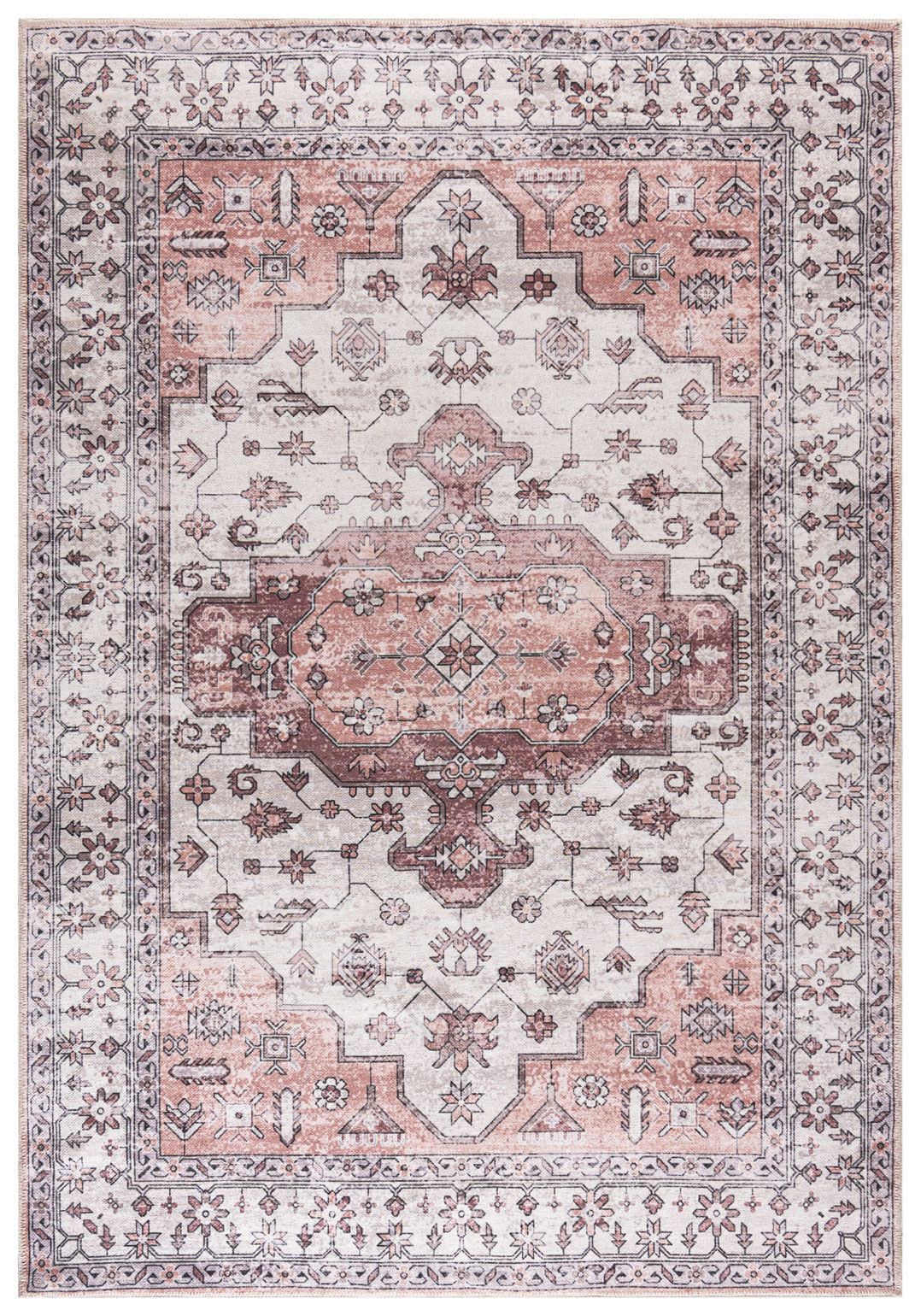 Tappeto Boho, Vegetale - Marsala Rosa - beige, crema, rosa