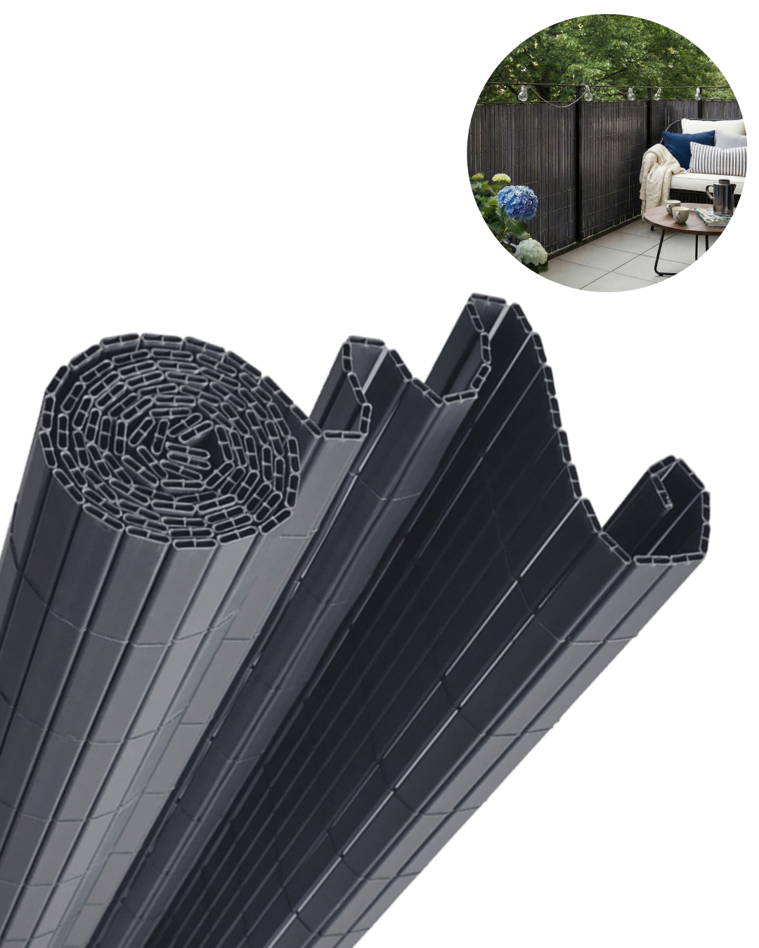 Copertura per giardino, Frangivista balcone, cannicciato PVC - Lento Antracite - antracite, moderno