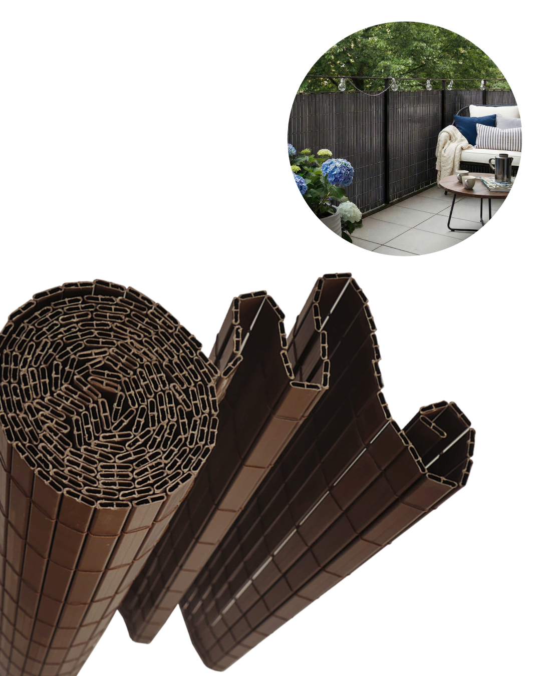 Copertura per giardino, Frangivista balcone, cannicciato PVC - Lento Marrone - marrone, moderno